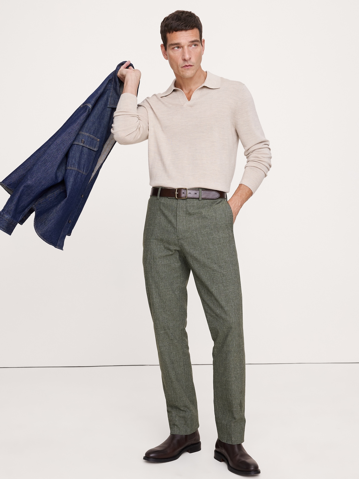 Pantalon habillé infroissable à coupe étroite - Vert