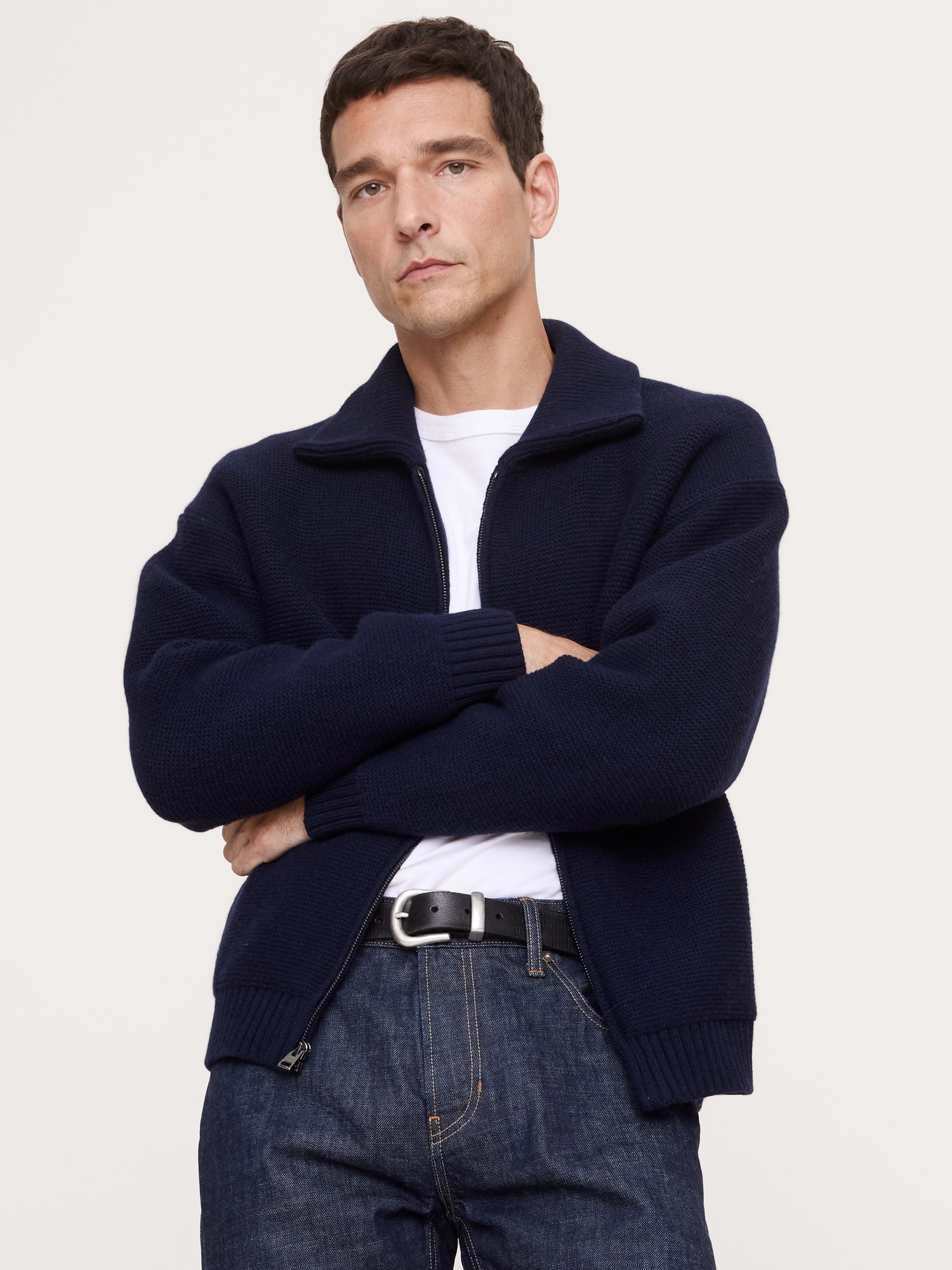 Image number 1 showing, Italian Merino-Blend Ribbed Sweater Jacket