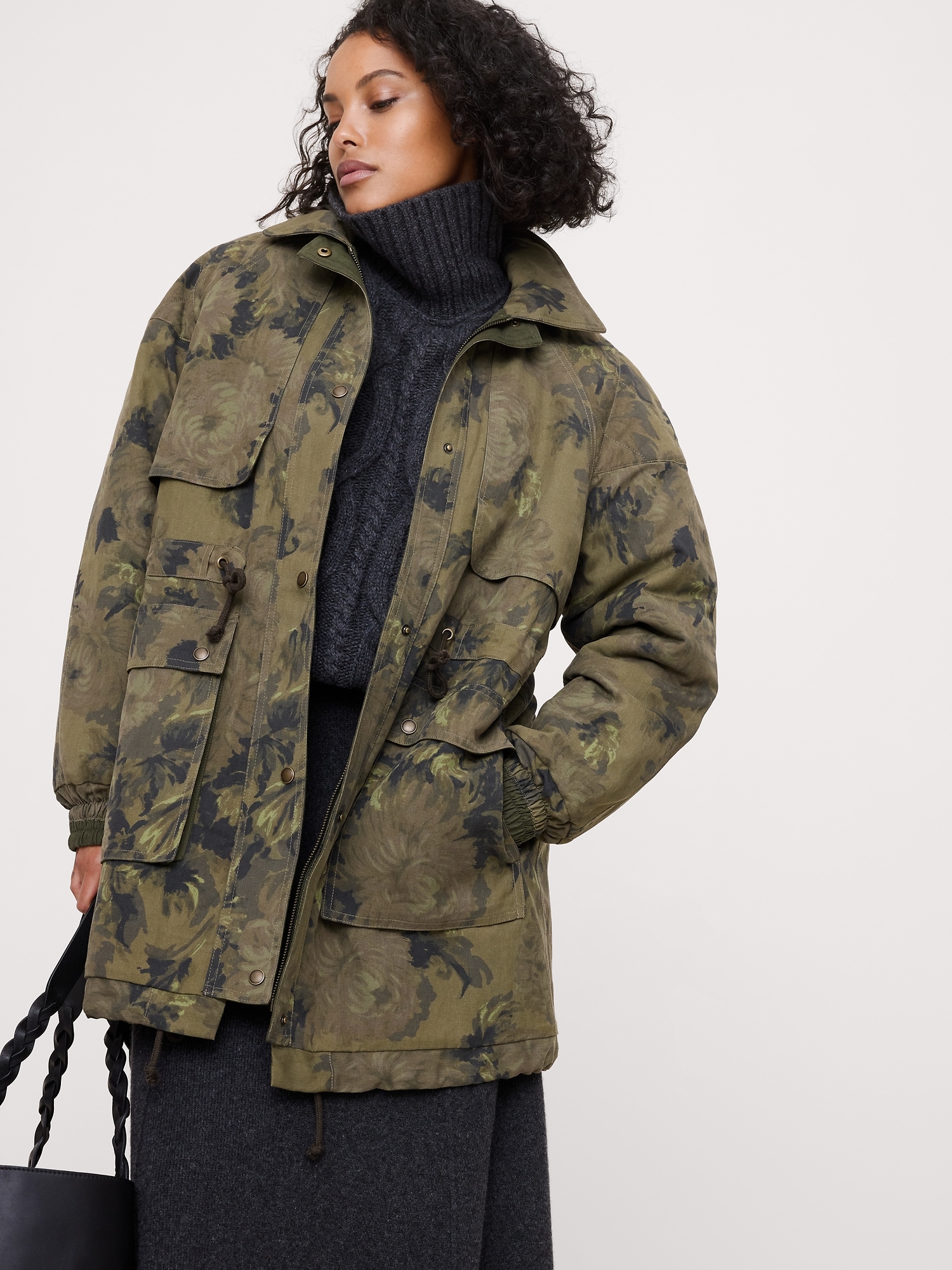 Parka matelassé à imprimé floral