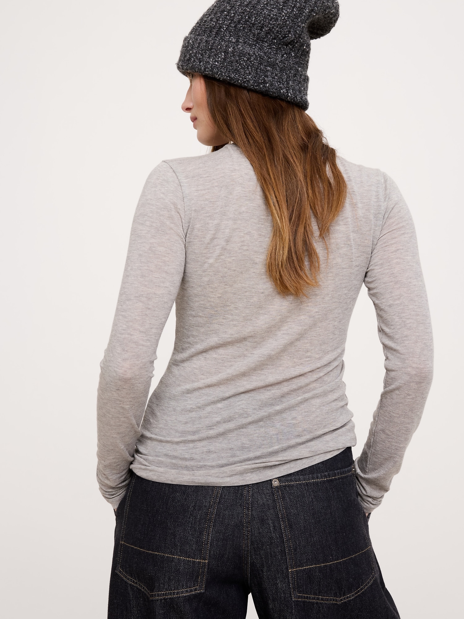 Image number 2 showing, Sheer Lyocell-Wool Long-Sleeve T-Shirt