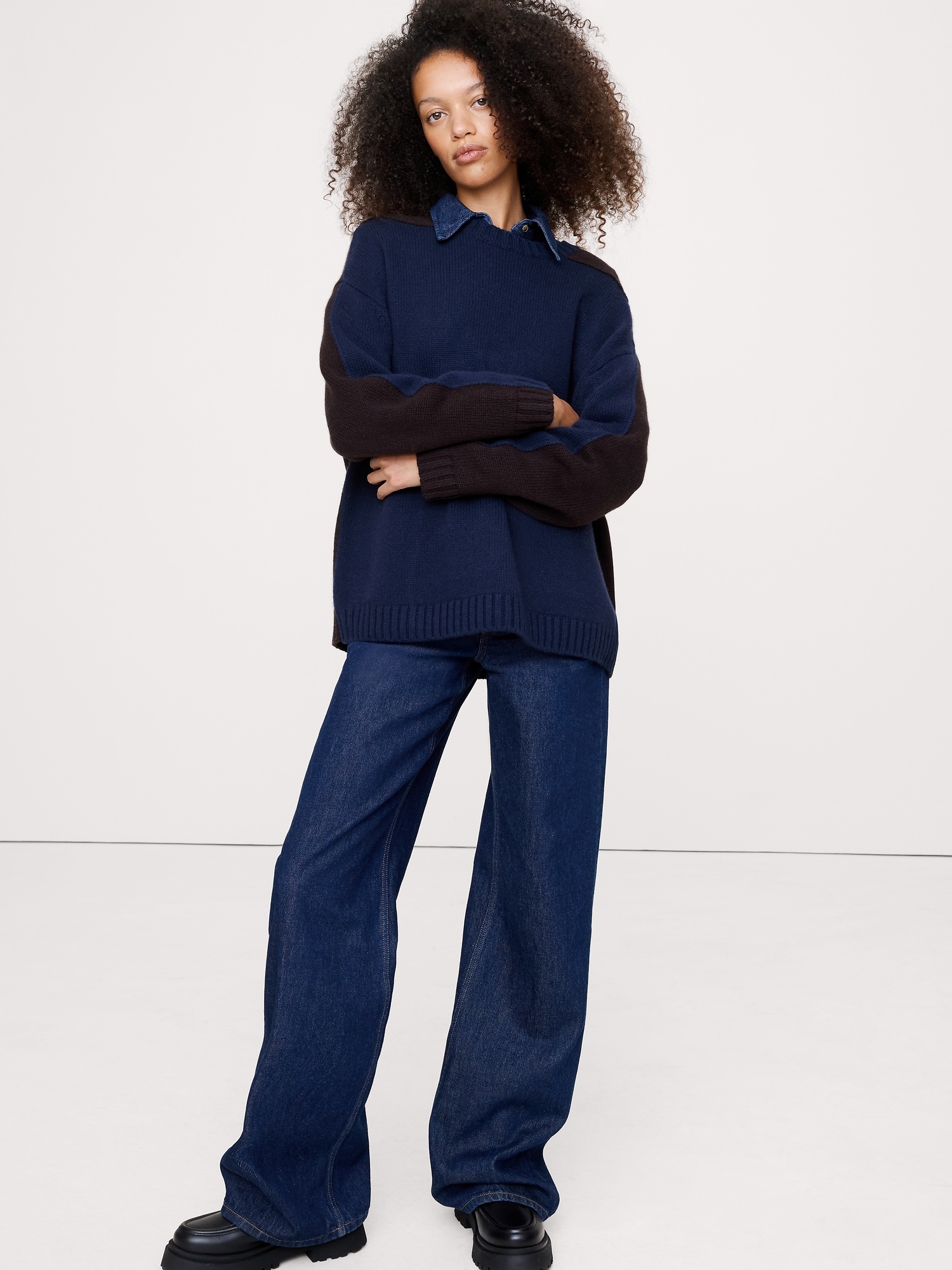 Image number 1 showing, Oversized Merino-Cotton Crew-Neck Sweater