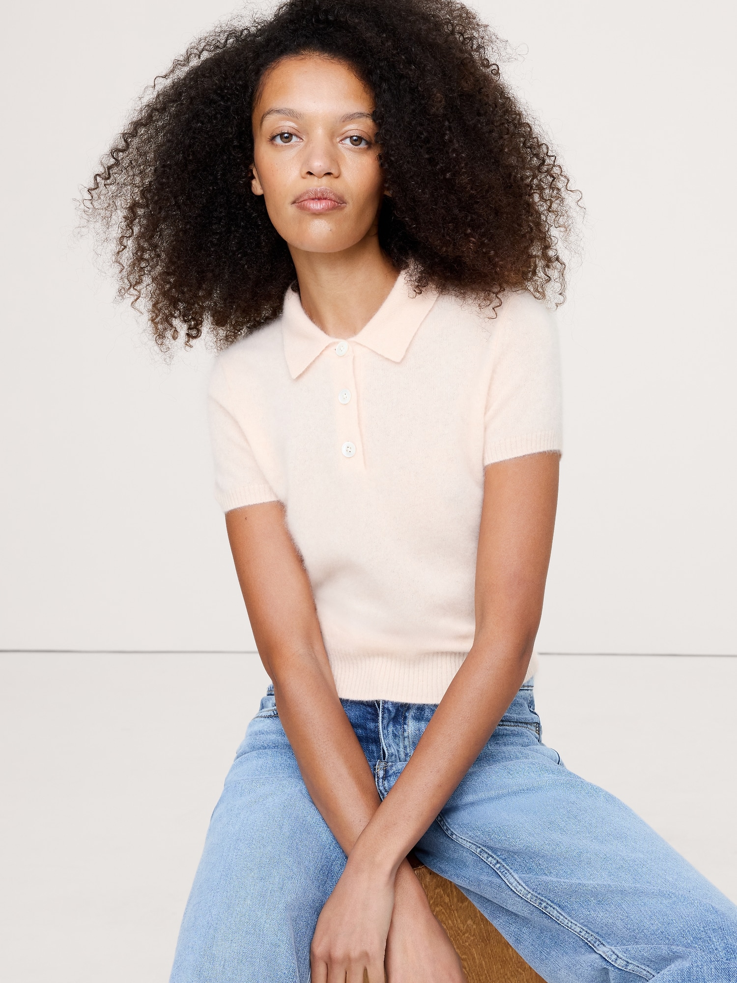 Image number 1 showing, Lightweight Brushed Cashmere Sweater Polo