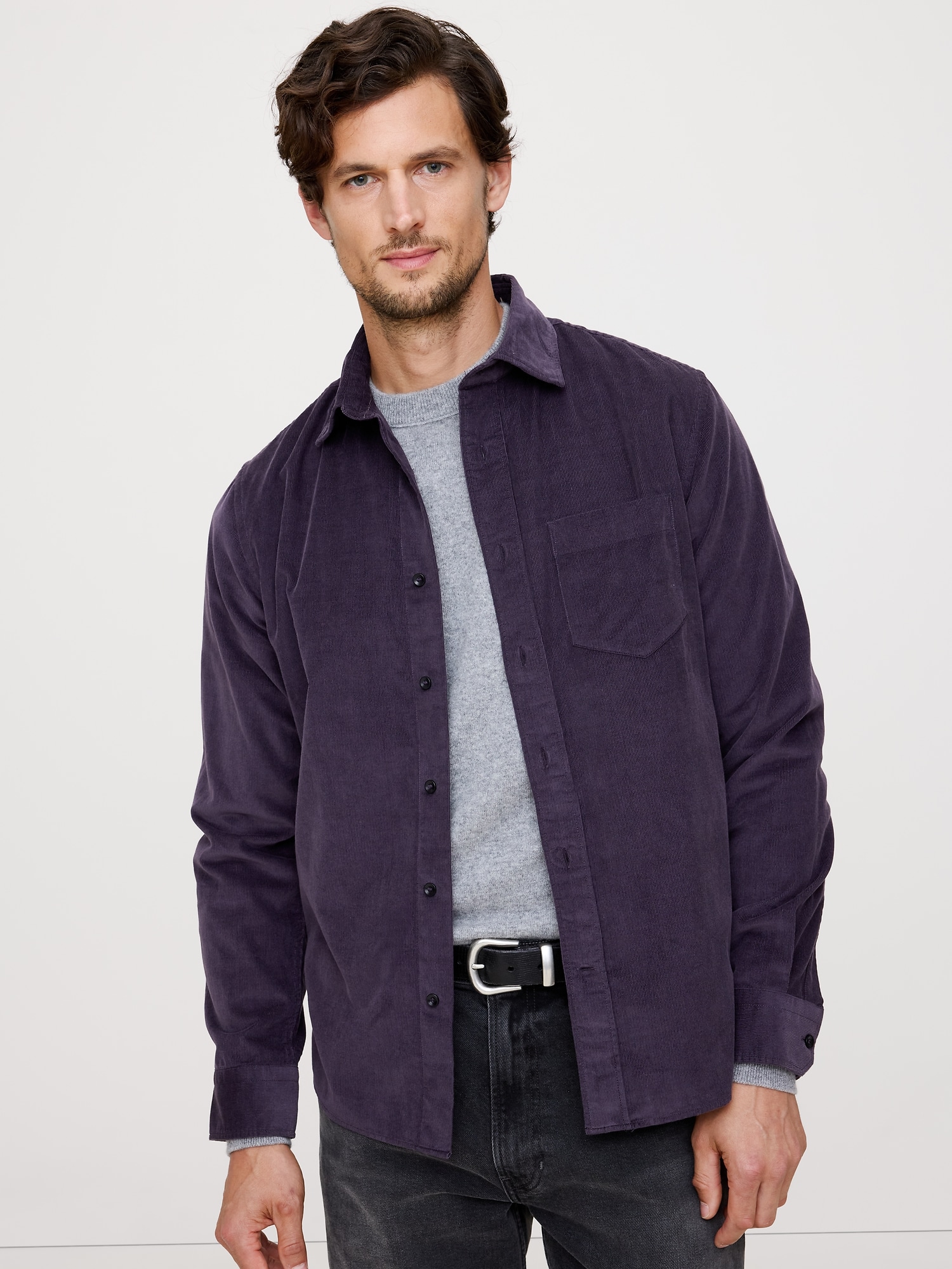 Standard-Fit Corduroy Shirt - Purple