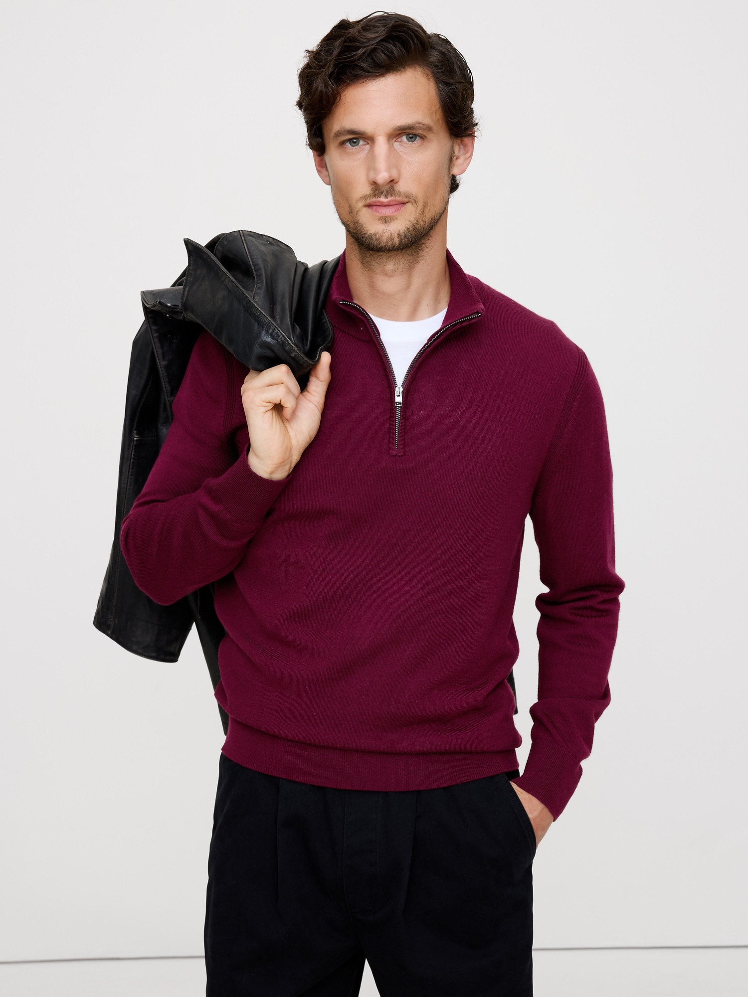 Merino Half-Zip Sweater - Classic Burgundy