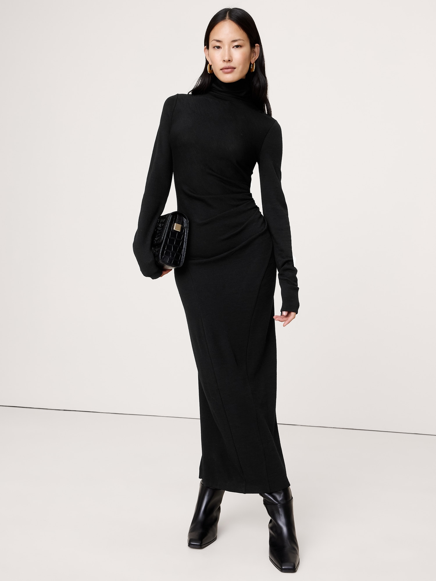 Image number 1 showing, Wool-Blend Jersey Ruched Maxi Dress
