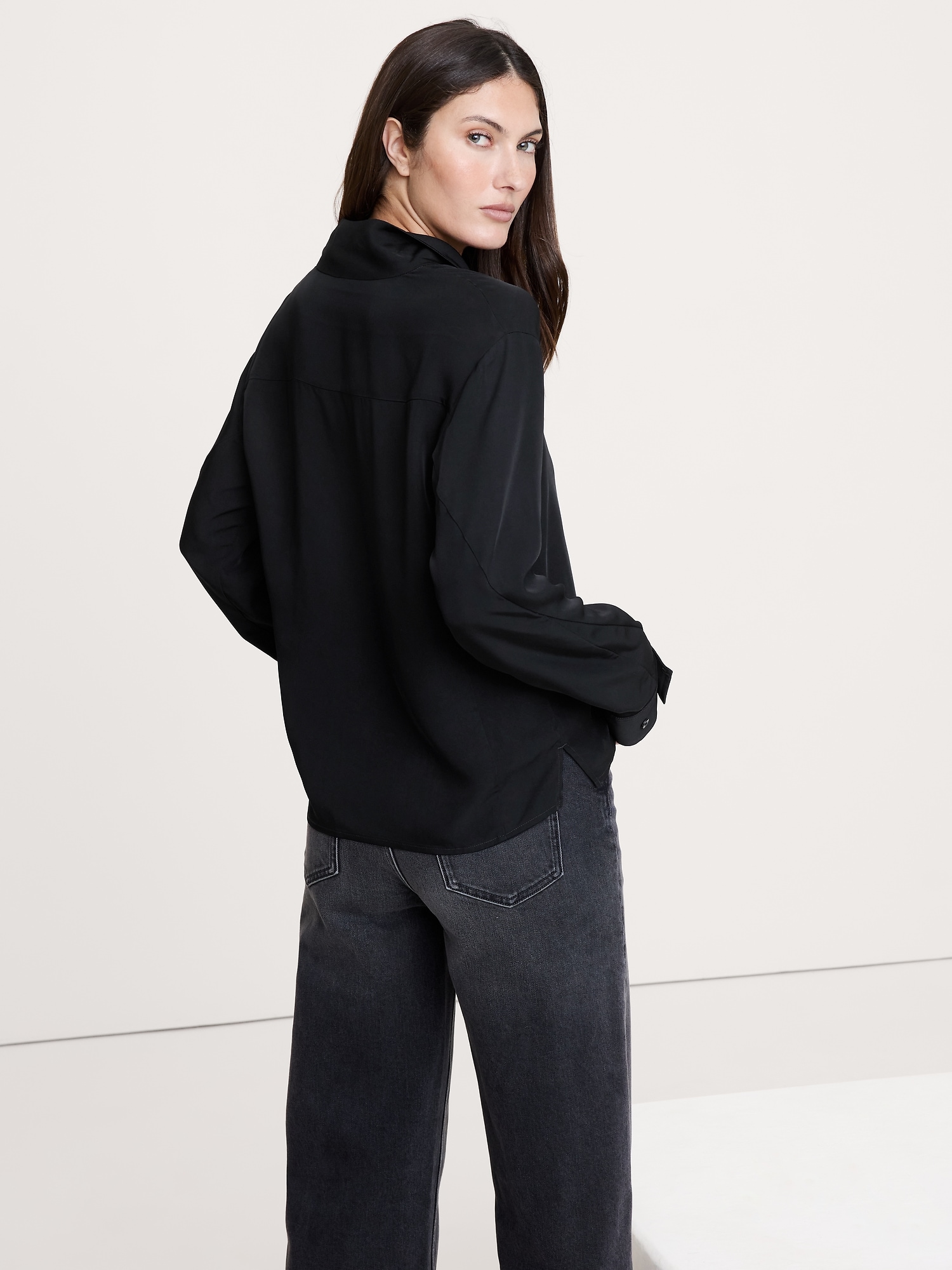 Image number 5 showing, Drapey Twill Asymmetrical Button-Front Blouse
