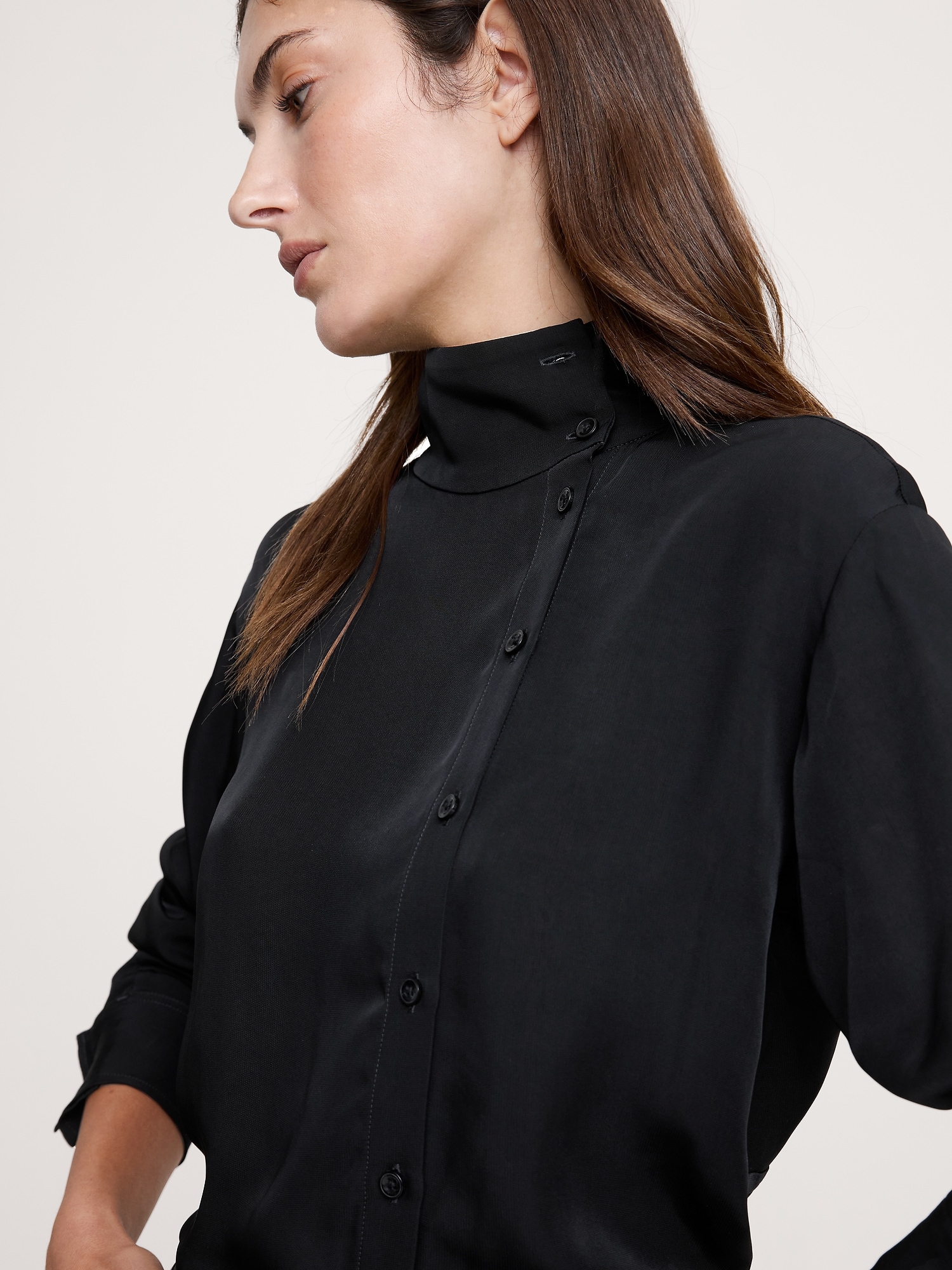 Image number 6 showing, Drapey Twill Asymmetrical Button-Front Blouse