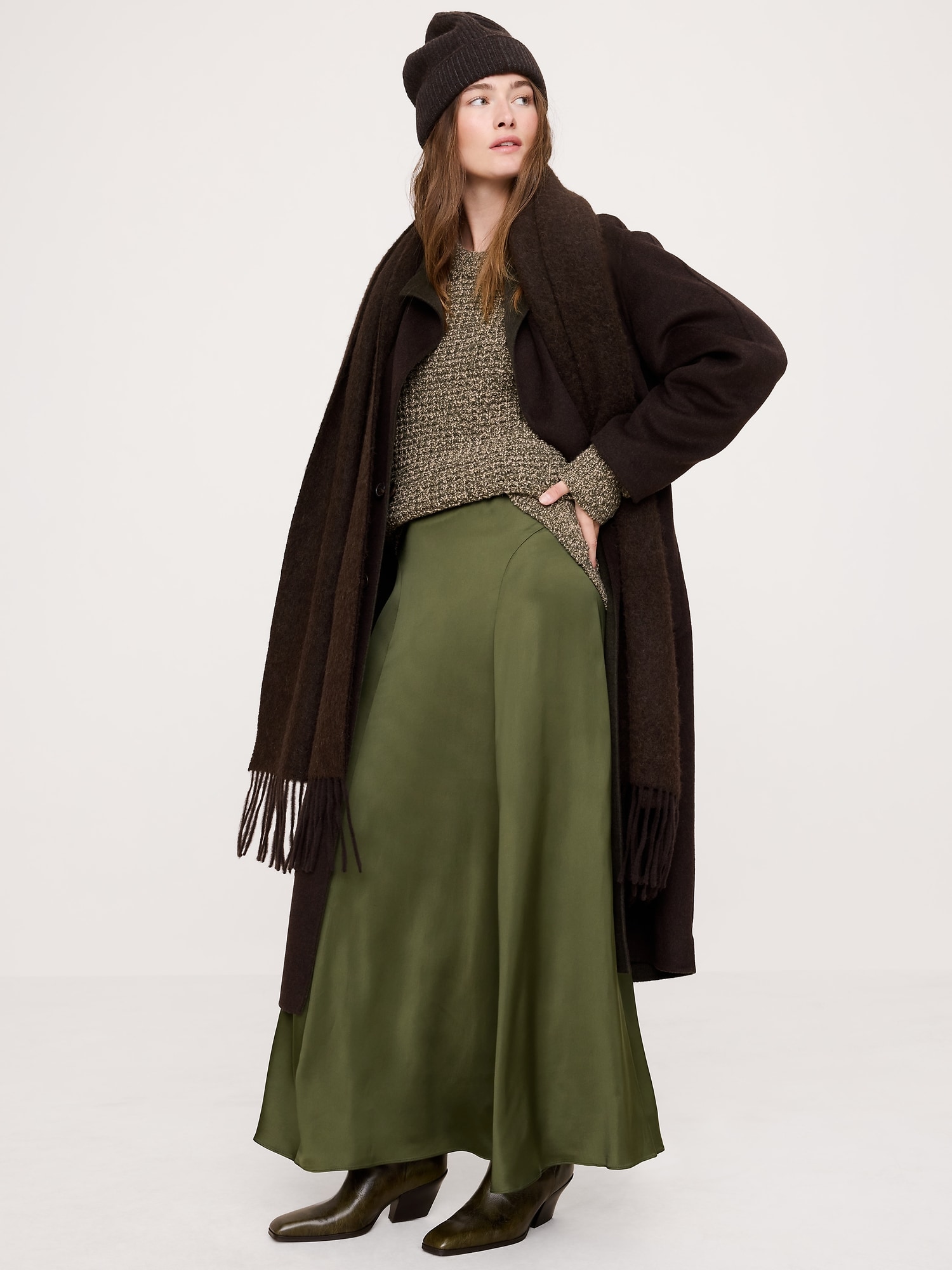 Stretch-Satin Maxi Skirt - Green Mangrove