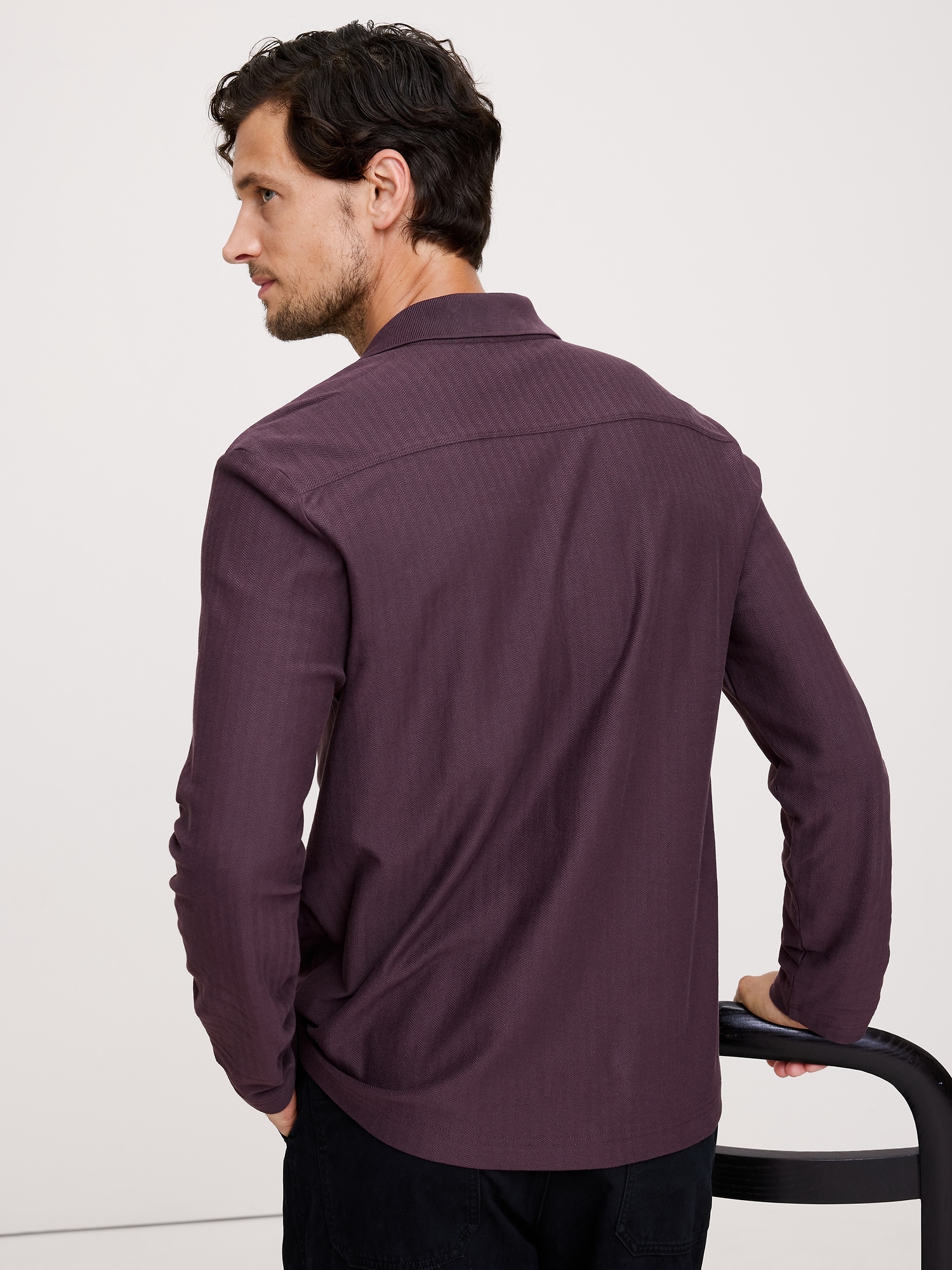Image number 2 showing, Herringbone Cotton Long-Sleeve Polo