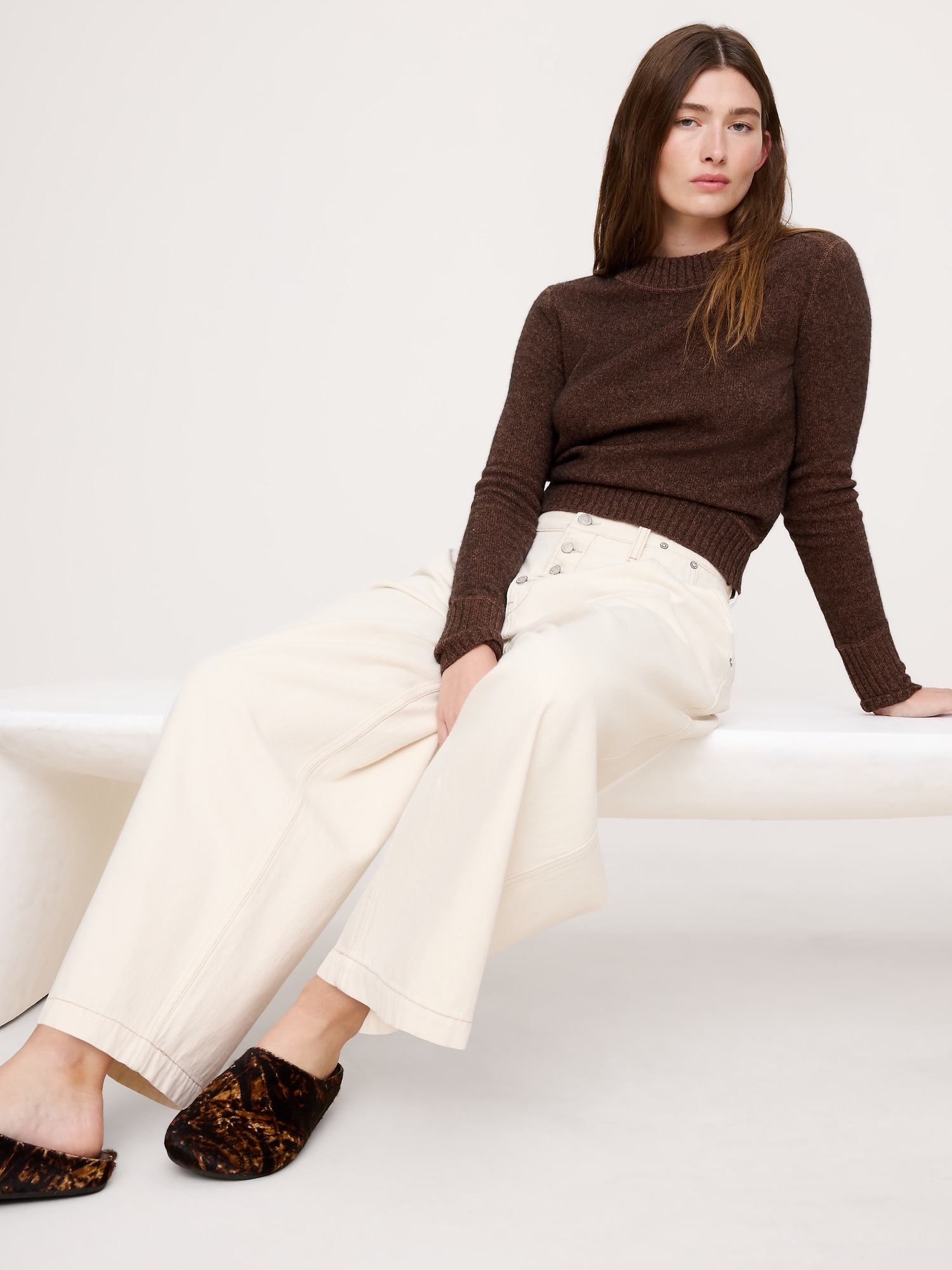 Merino-Cotton Crew-Neck Sweater - Coffee Brown