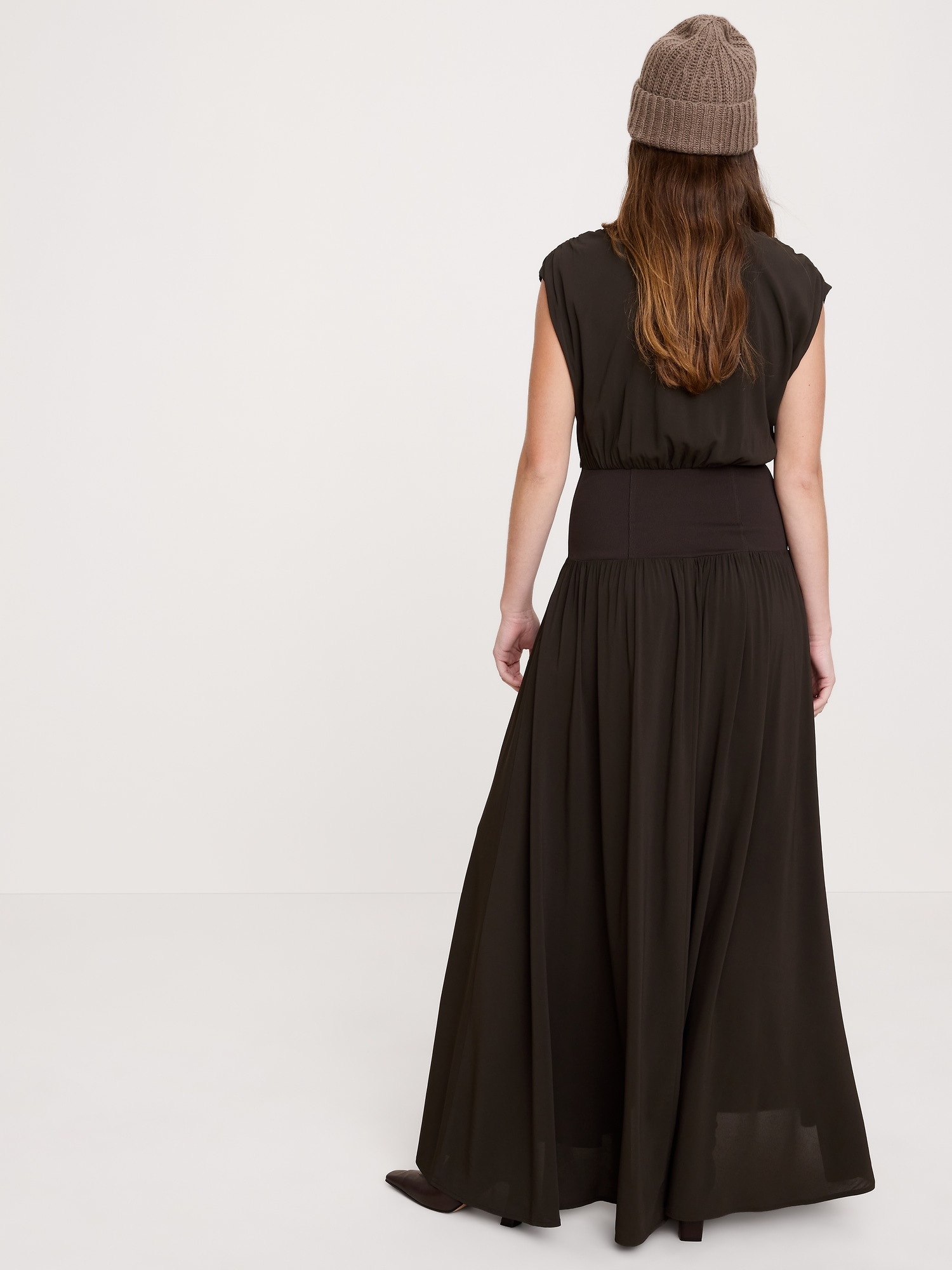 Image number 6 showing, Stretch-Crepe Drop-Waist Maxi Dress