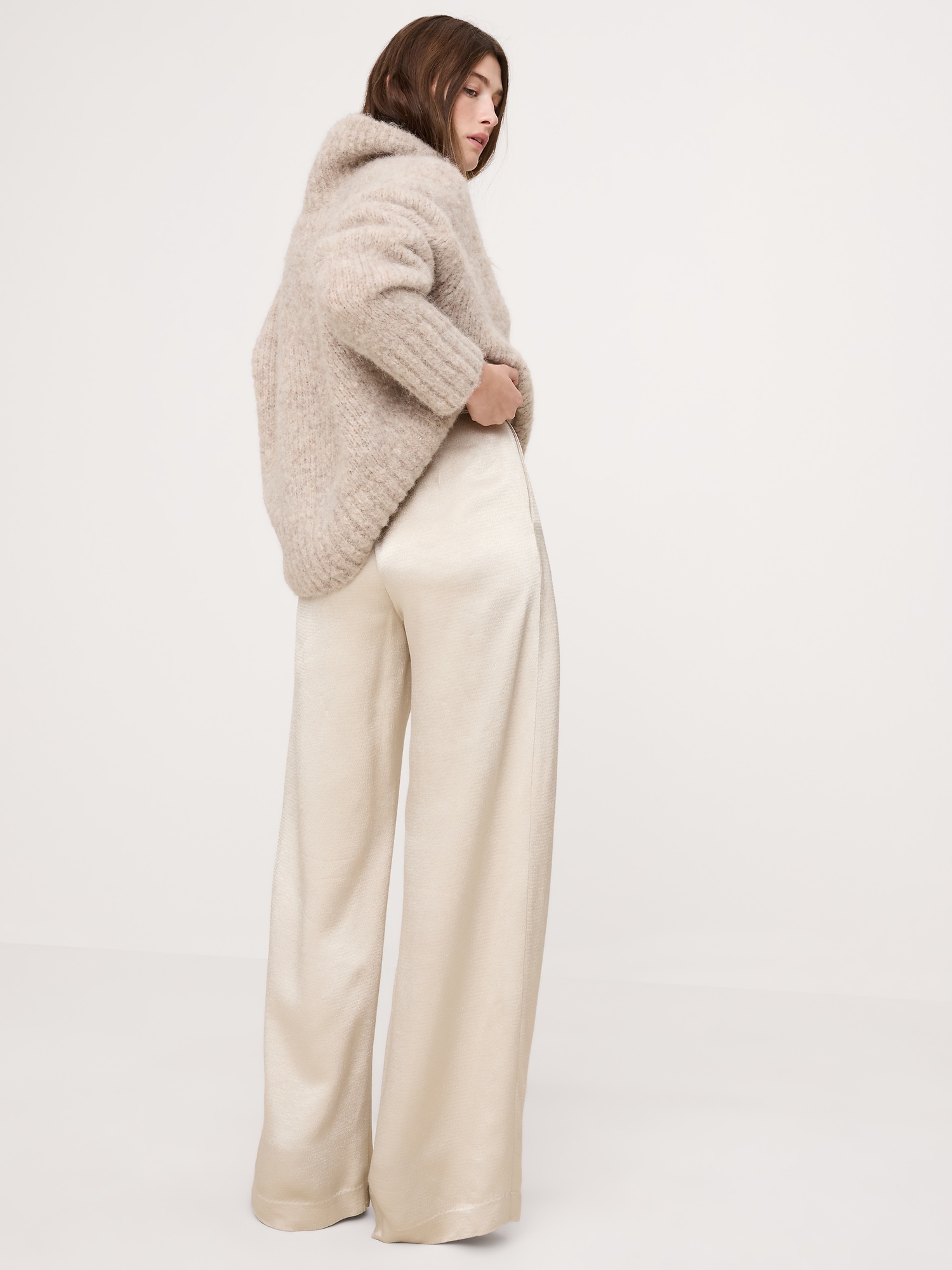 Image number 3 showing, High-Rise Wide-Leg Hammered Satin Palazzo Pant