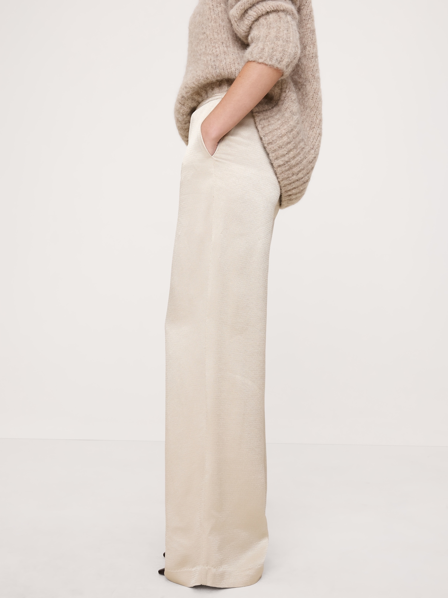 Image number 4 showing, High-Rise Wide-Leg Hammered Satin Palazzo Pant