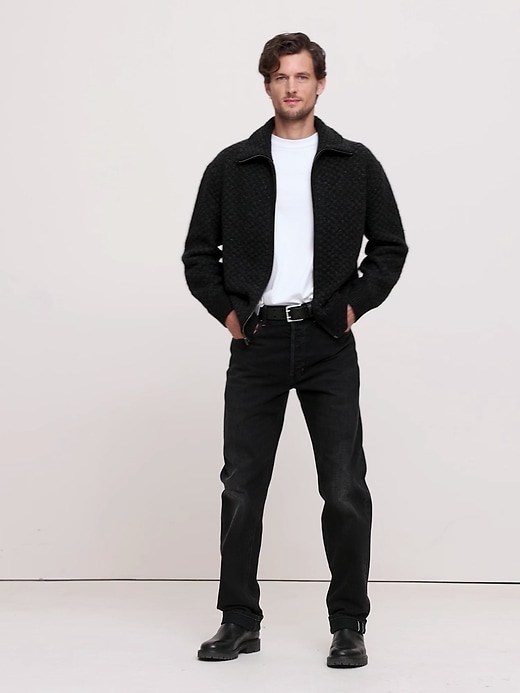 Checkered Alpaca-Wool Blend Sweater Jacket | Banana Republic