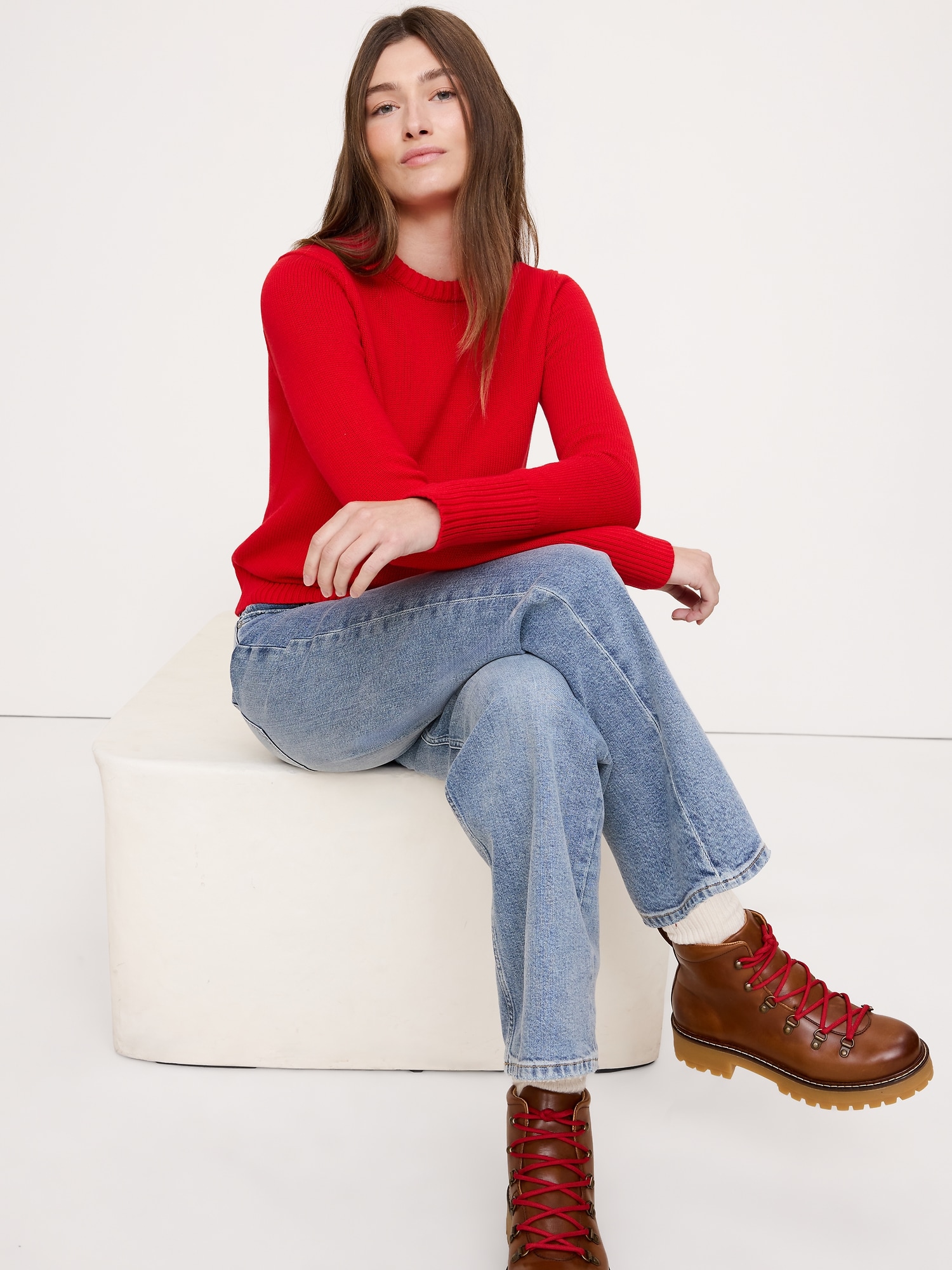 Cotton-Silk Crew-Neck Sweater - Holly Berry Red