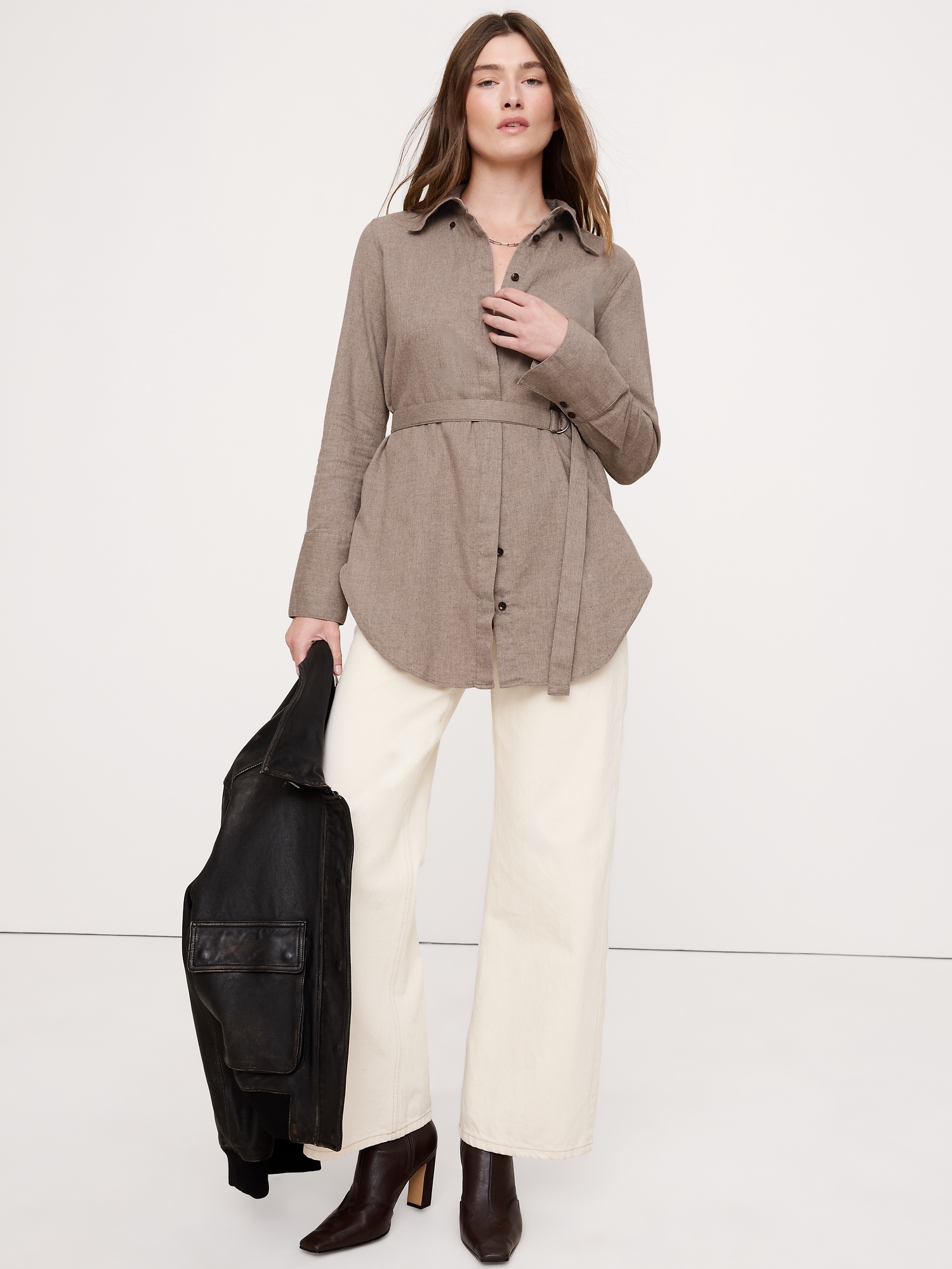 Flannel Belted Tunic Shirt