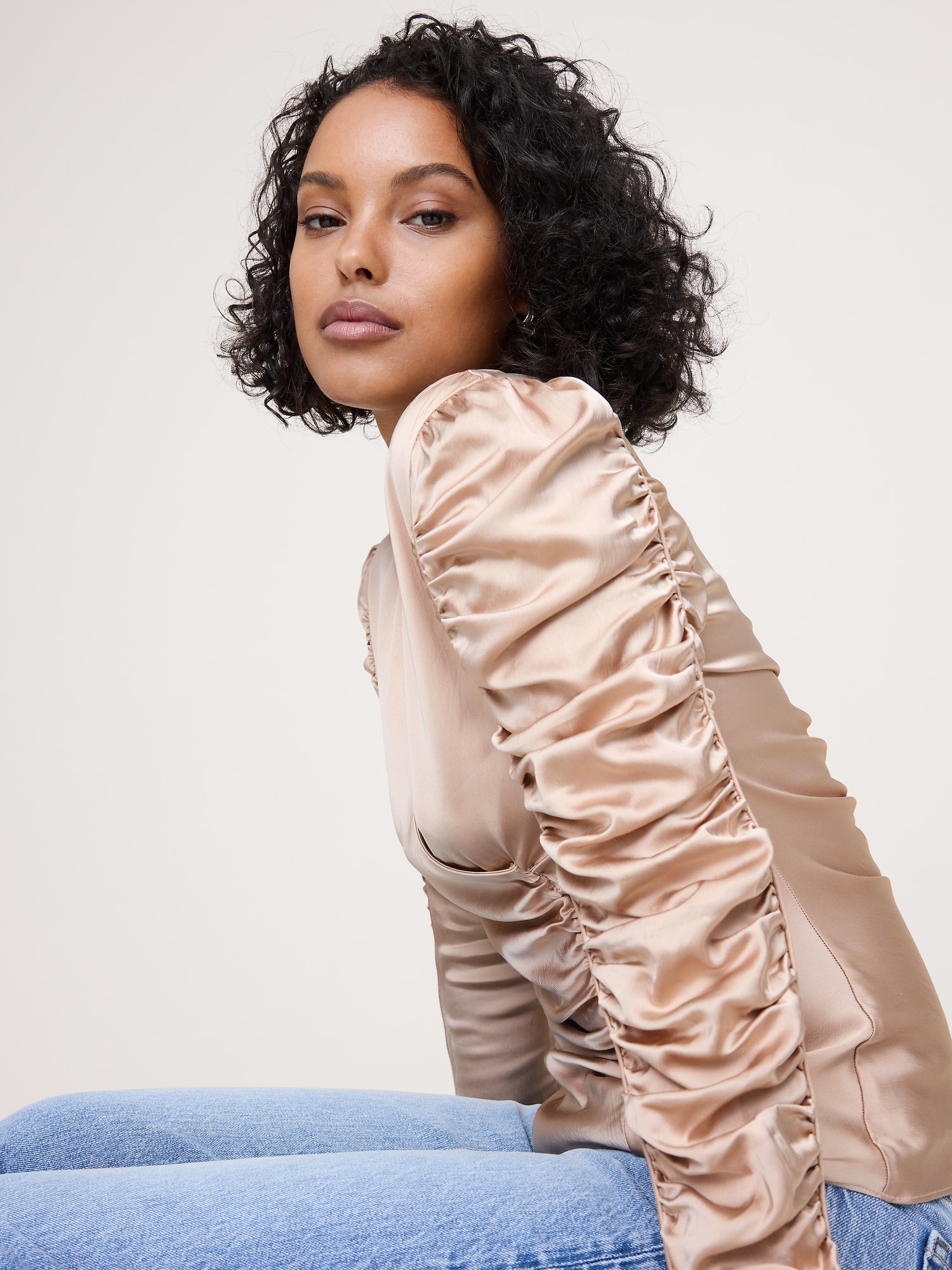 Image number 3 showing, Stretch-Satin Ruched Top