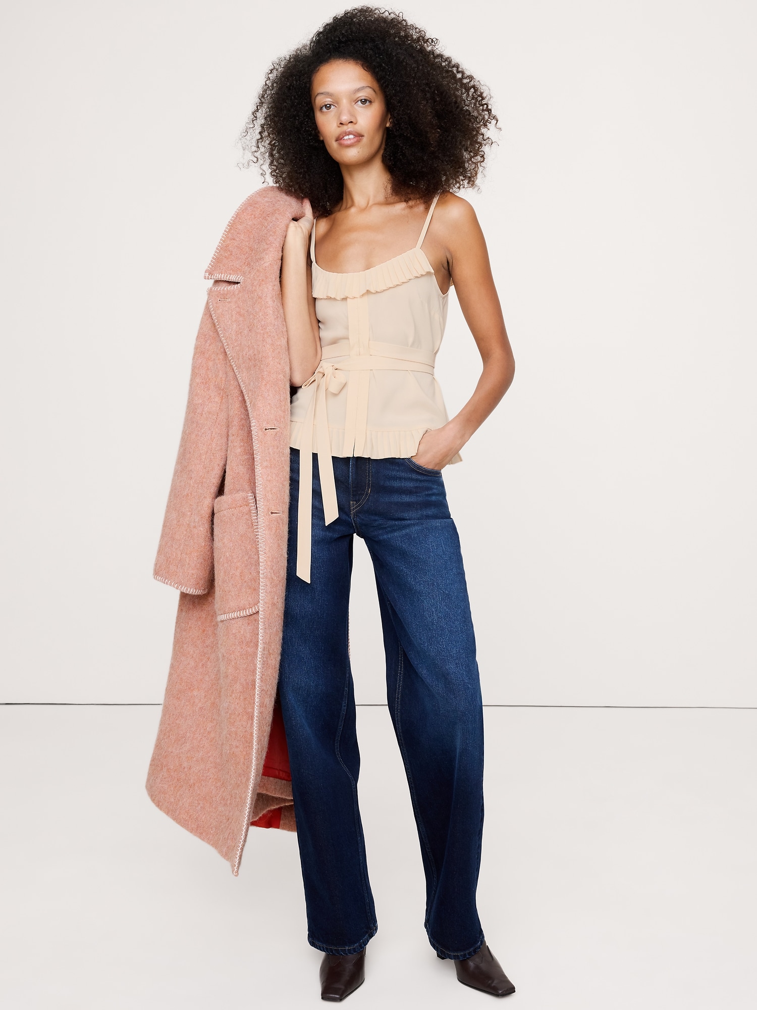 Camisole à volants en crêpe georgette - Blanc Ivoire
