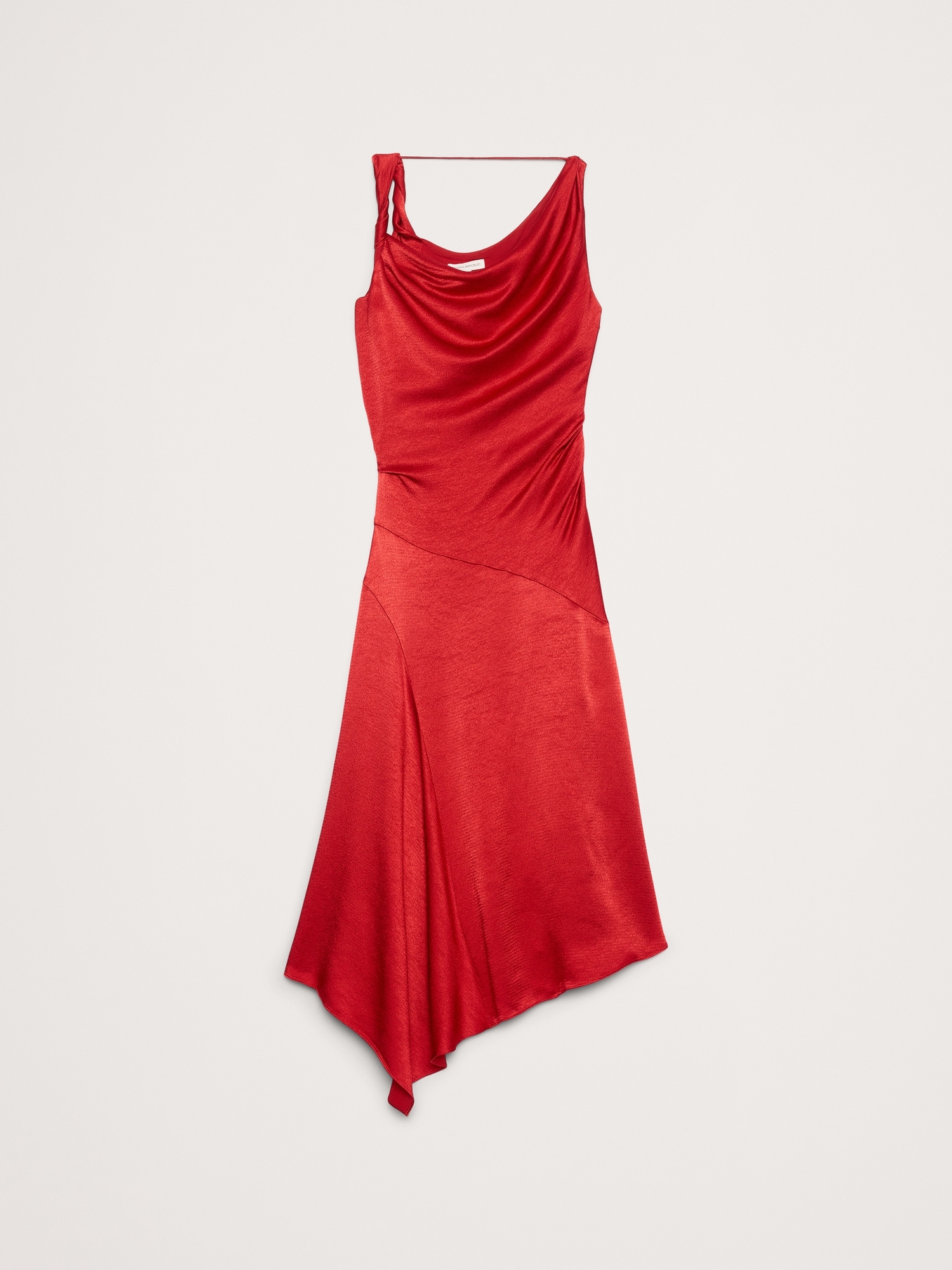 Hammered Satin Twist-Shoulder Dress