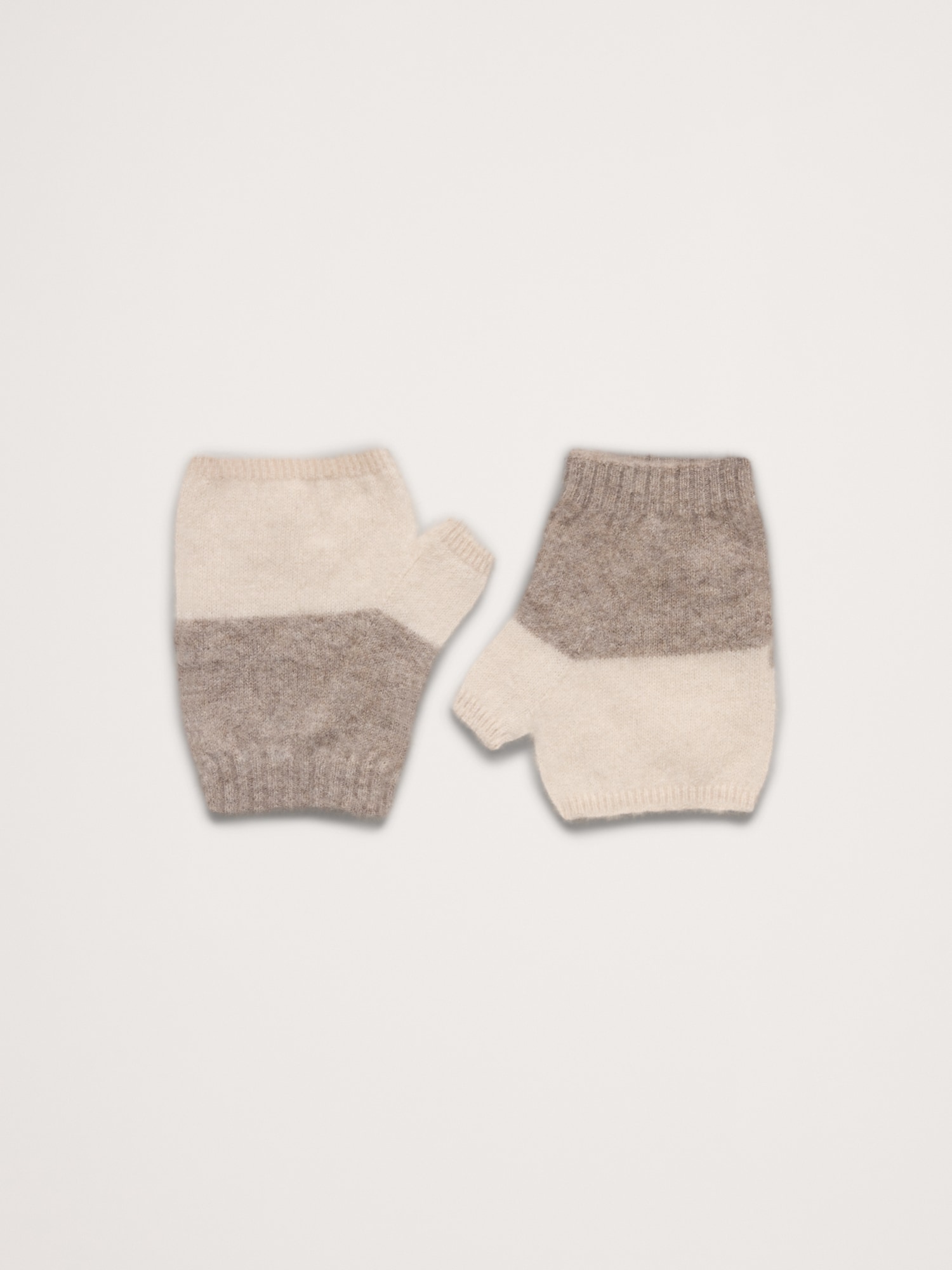 Gants sans doigts en laine brossée et cachemire - Blanc-Crème Douceâtre