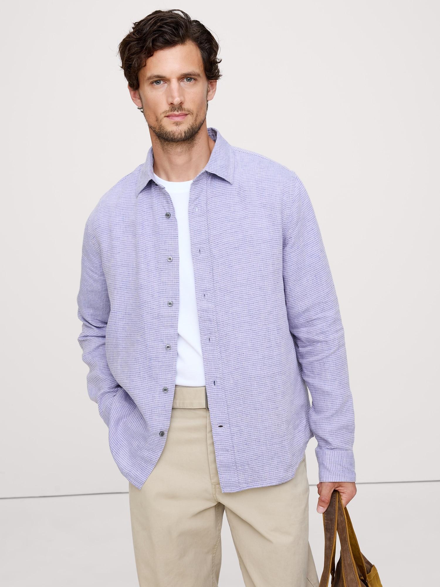 Chemise à coupe standard en lin - Carreaux Bleus