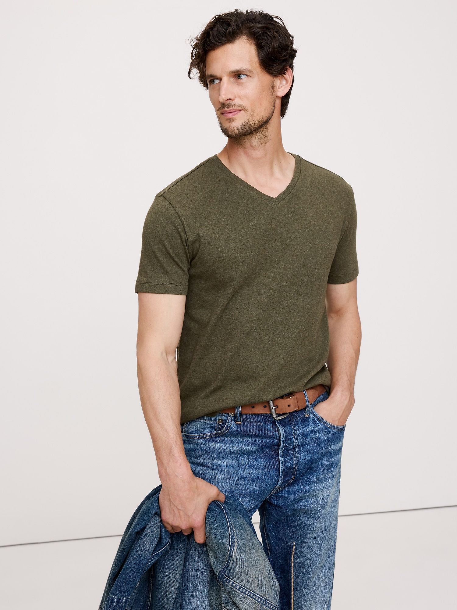 Luxury-Touch V-Neck T-Shirt - Heather Olive Green