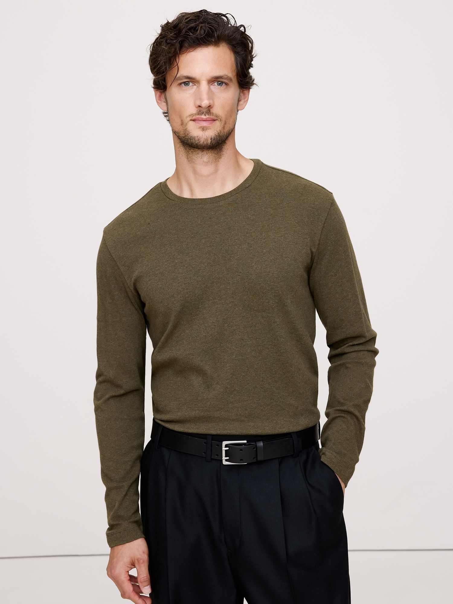 Luxury-Touch Long-Sleeve T-Shirt - Olive Green