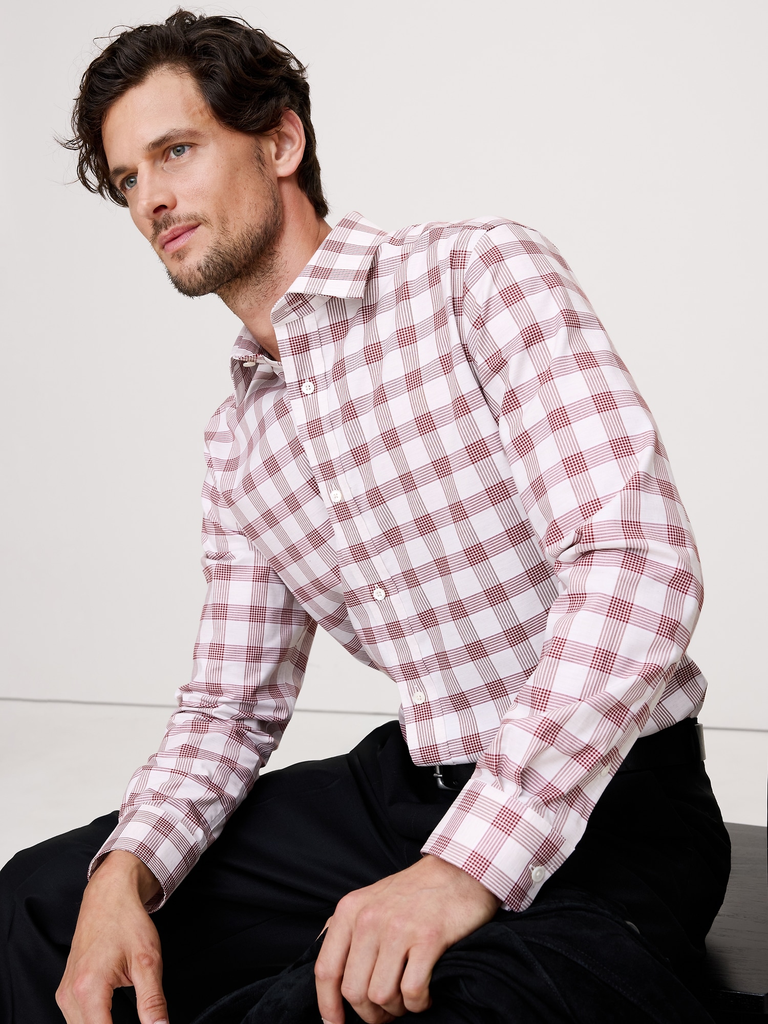Standard-Fit Wrinkle-Resistant Dress Shirt - Bright White & Real Red