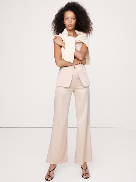 PANTALON ÉVASÉ À TAILLE MI-BASSE EN SATIN LONGUEUR CHEVILLE