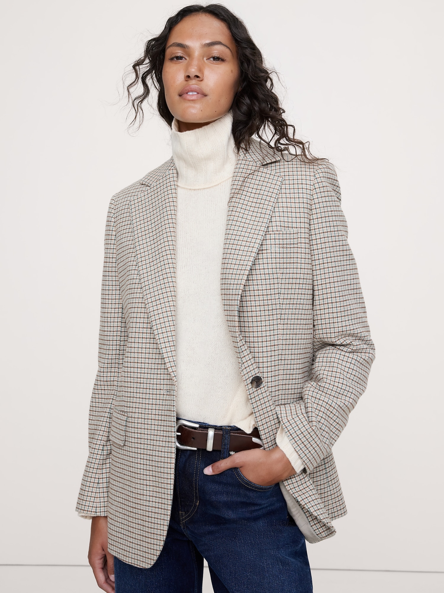 Boyfriend Italian Flannel Blazer - Brown Houndstooth