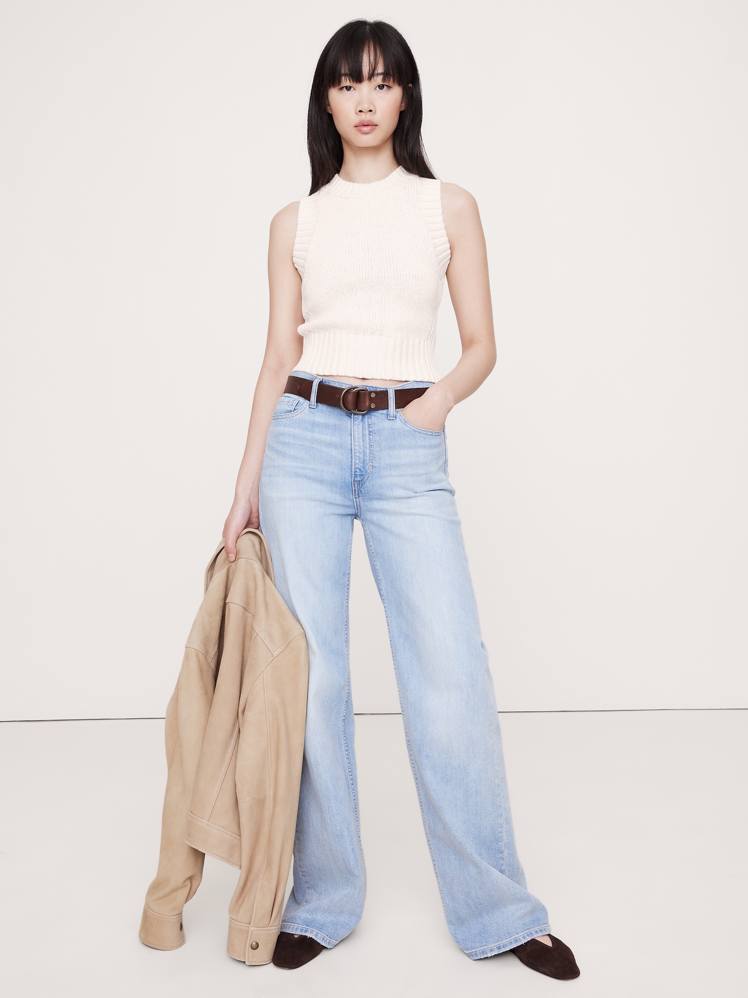 Cotton-Silk Cropped Sweater Tank - White