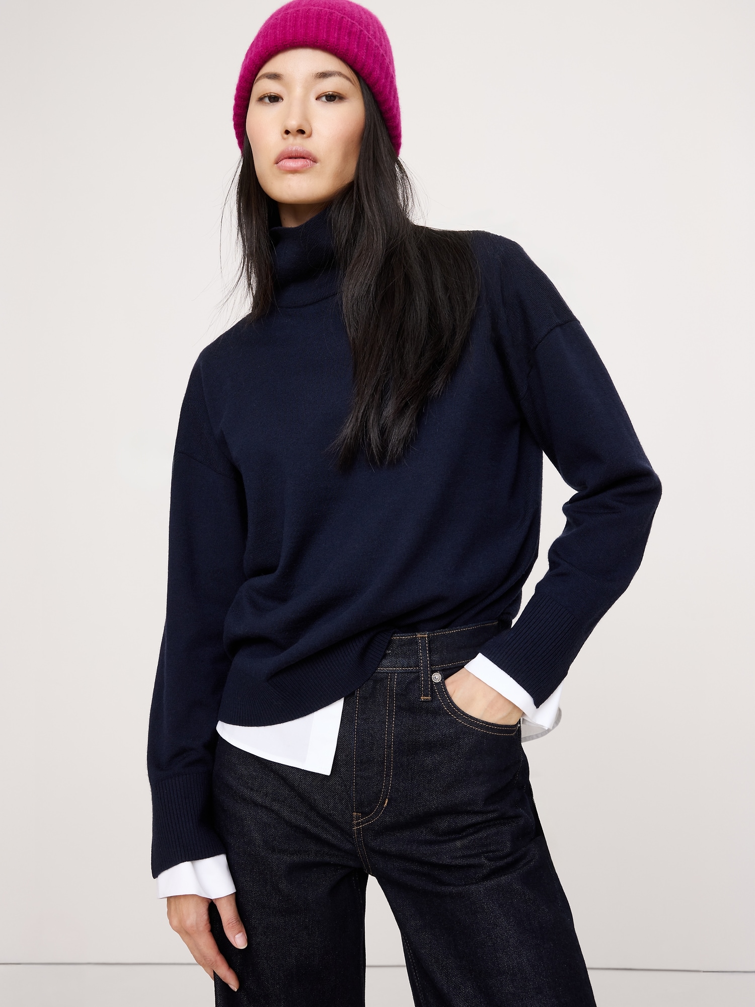 Merino Turtleneck Sweater - Navy Blue