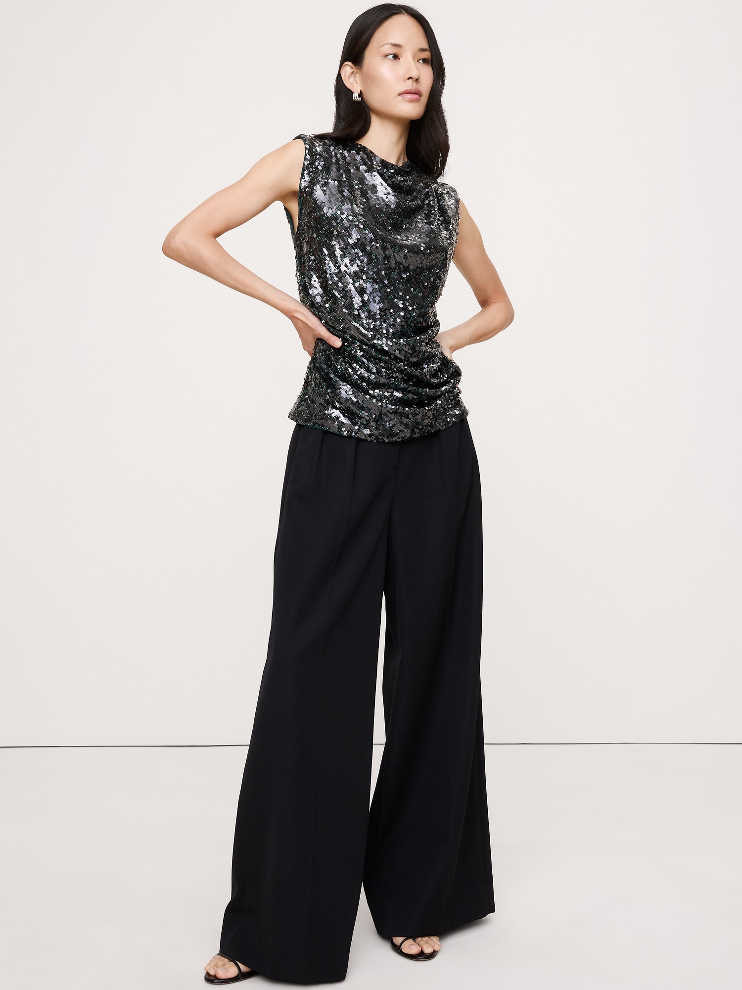 Image number 6 showing, Bias-Cut Draped Sequin Top