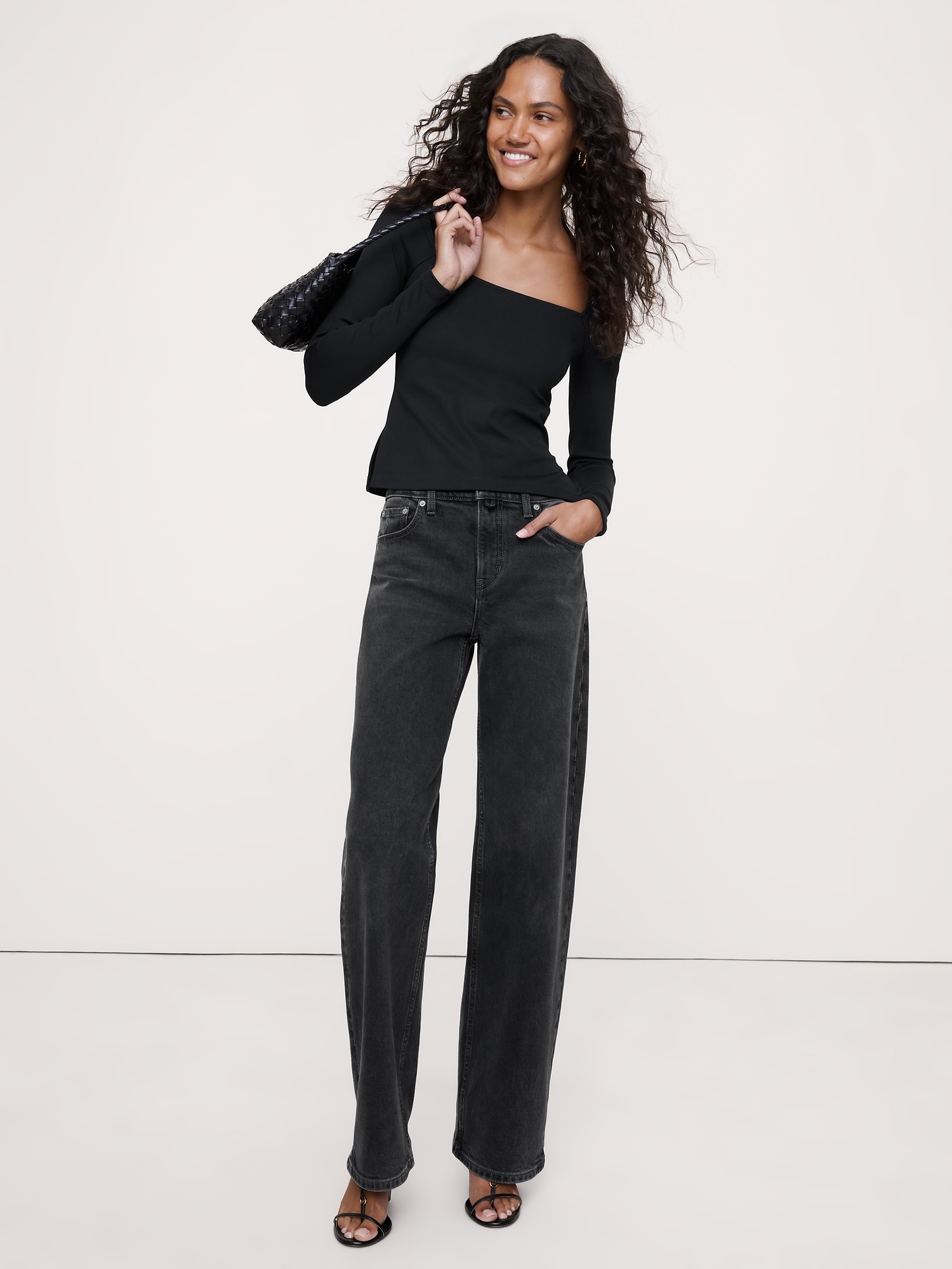 Sculpted-Stretch Square-Neck Top - Black