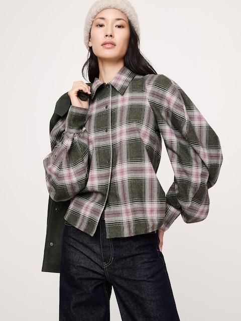 CHEMISE À MANCHES VOLUMINEUSES EN FLANELLE