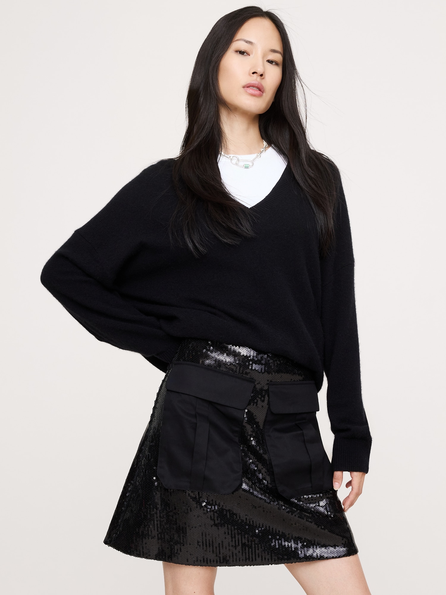 Sequin Ponte Mini Skirt - Black