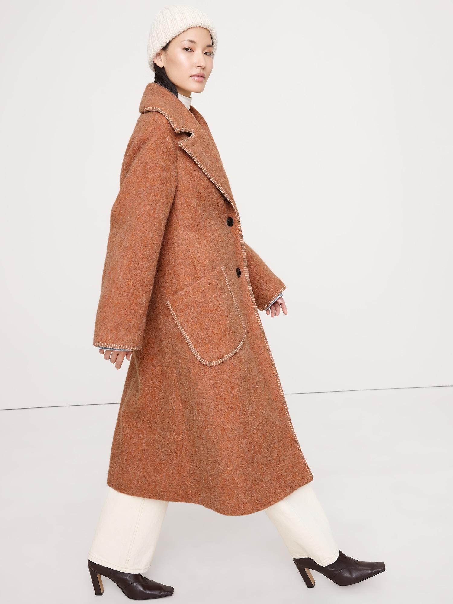 Manteau en mélange de laine italienne pelucheux - Jaune Pâte À Gâteau