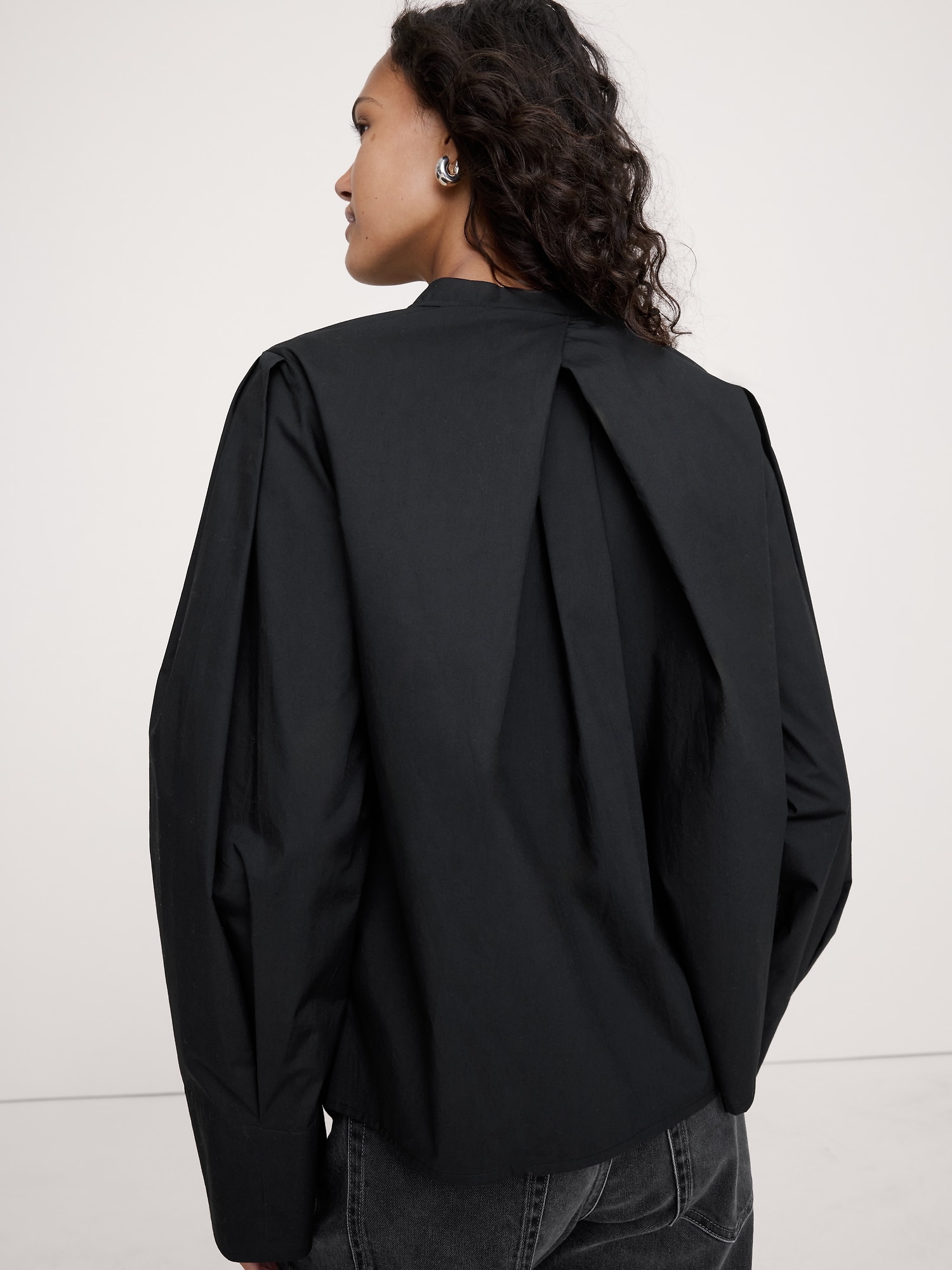 Image number 2 showing, Cotton Poplin Banded-Collar Top