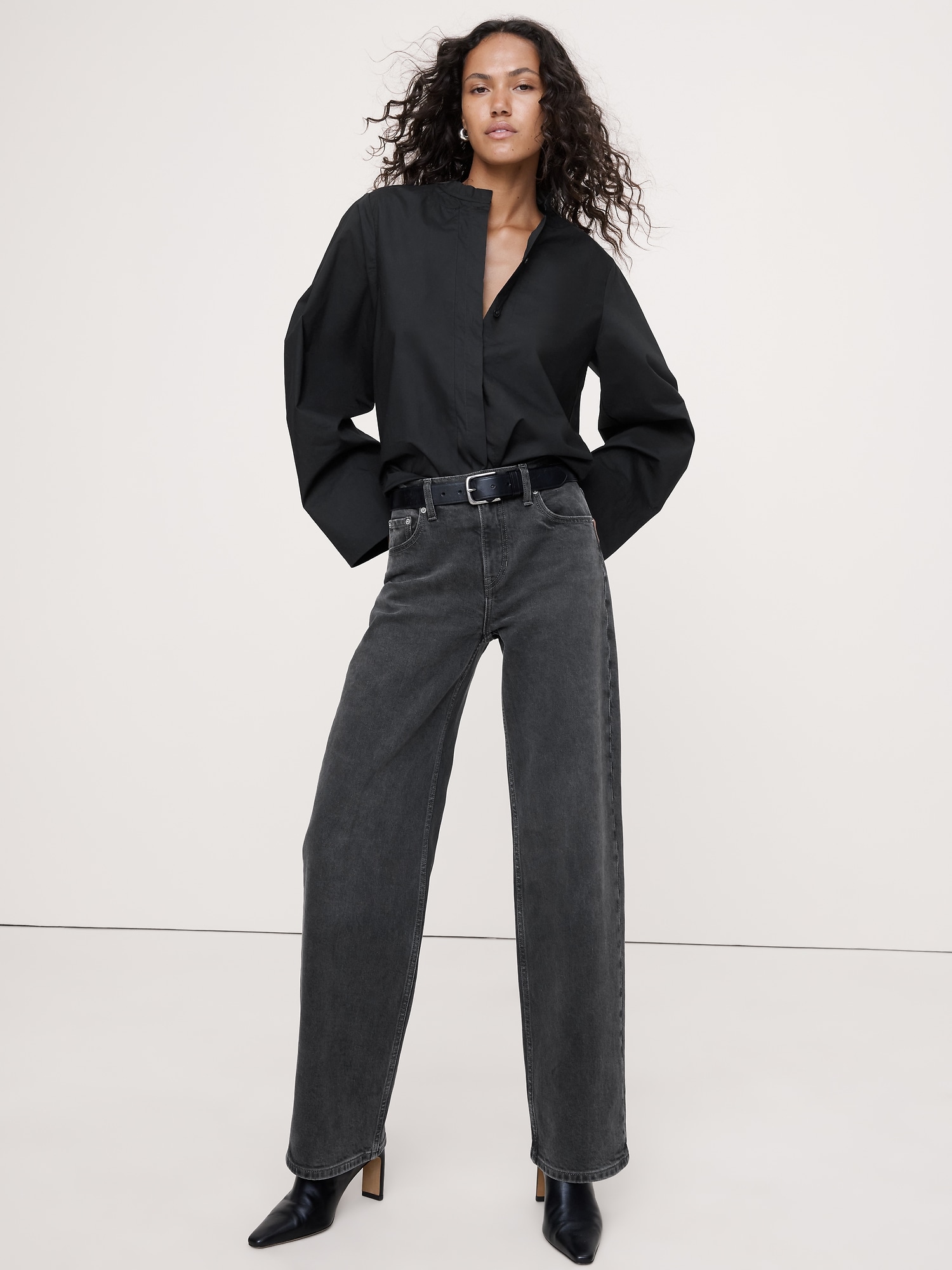 Image number 3 showing, Cotton Poplin Banded-Collar Top