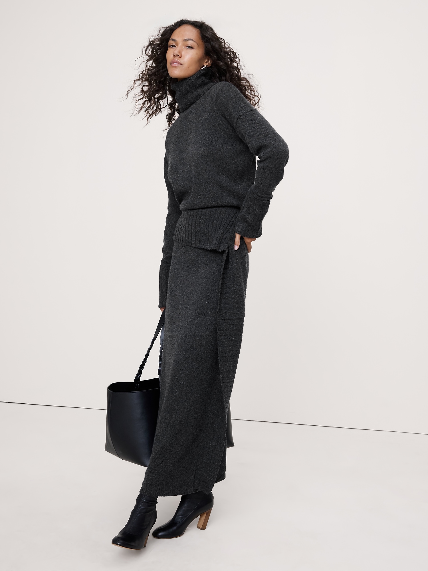 Robe chandail longue en laine mérinos et coton