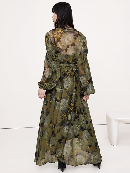 Georgette Puff-Sleeve Maxi Dress Banana Republic