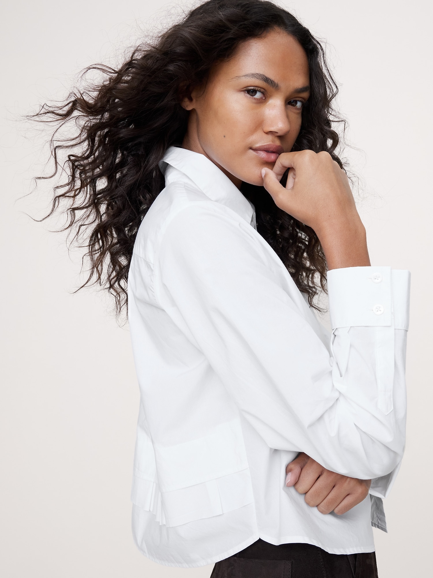 Image number 3 showing, Cotton Poplin Ruffle-Back Shirt