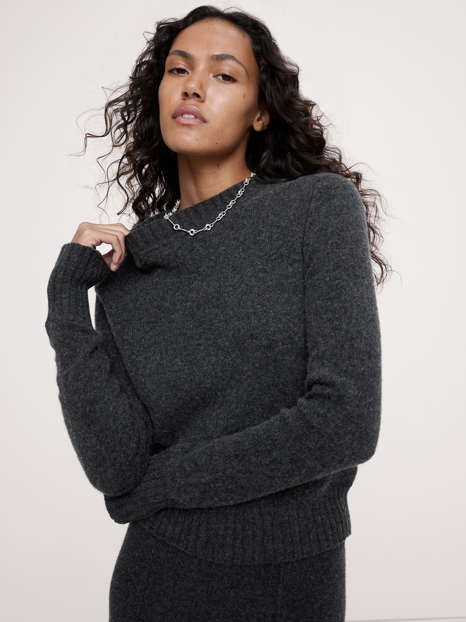 Merino-Cotton Crew-Neck Sweater - Charcoal Gray