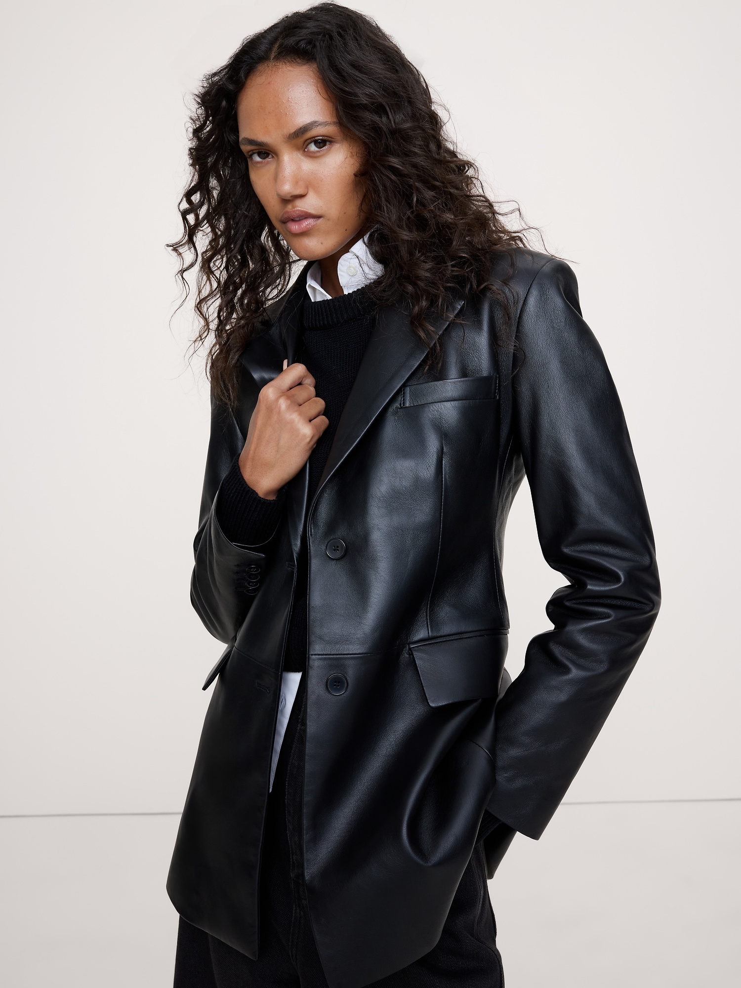 Fitted Leather Blazer