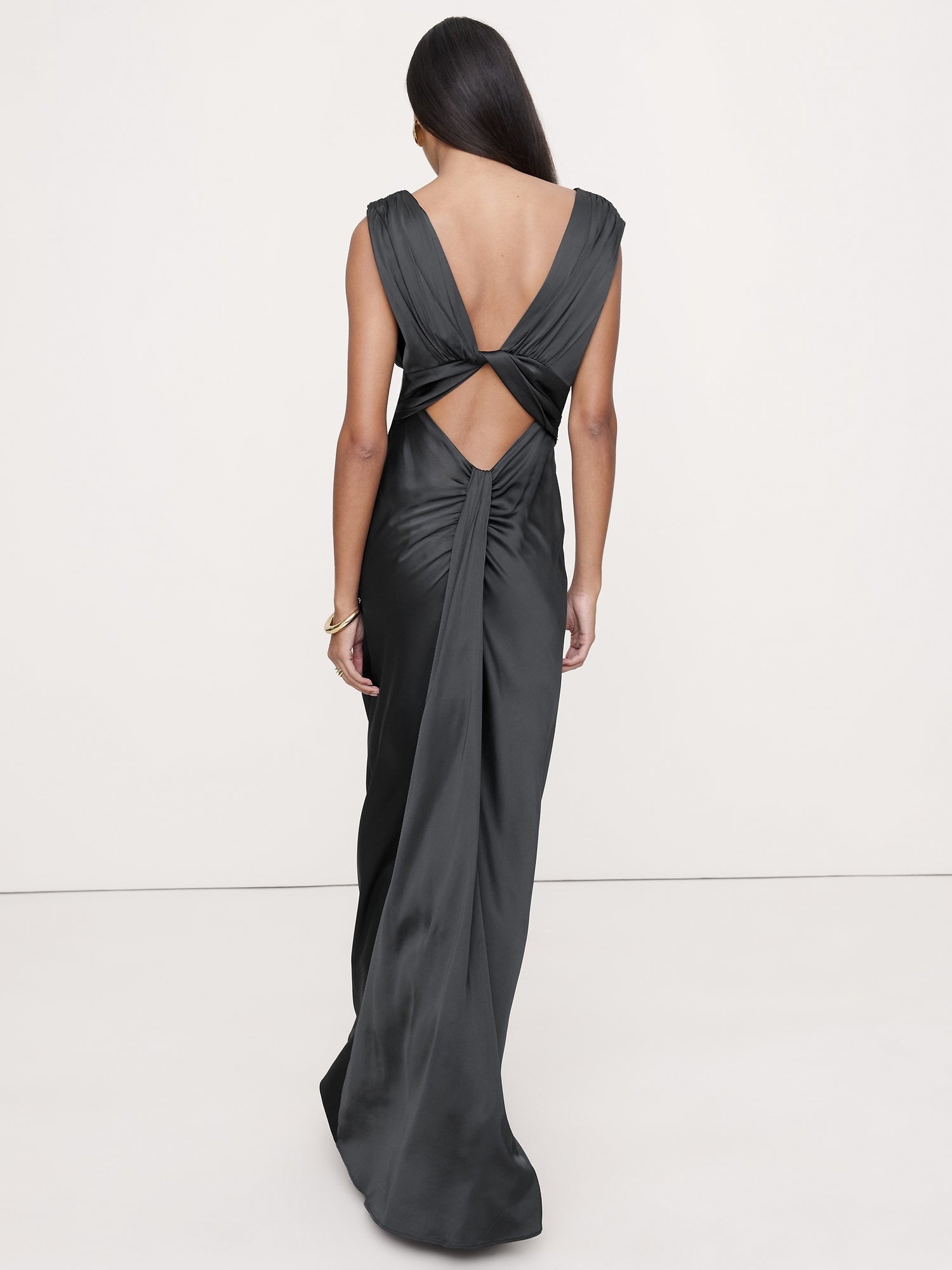 Image number 2 showing, Stretch-Satin Twisted Open-Back Maxi Dress