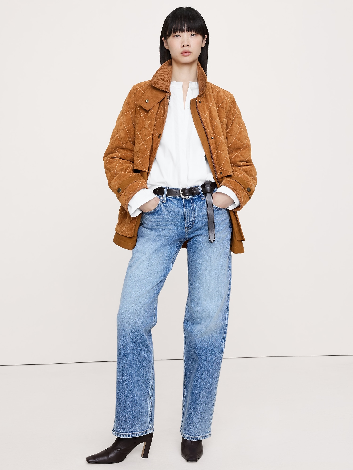 Image number 6 showing, Cotton Poplin Banded-Collar Top