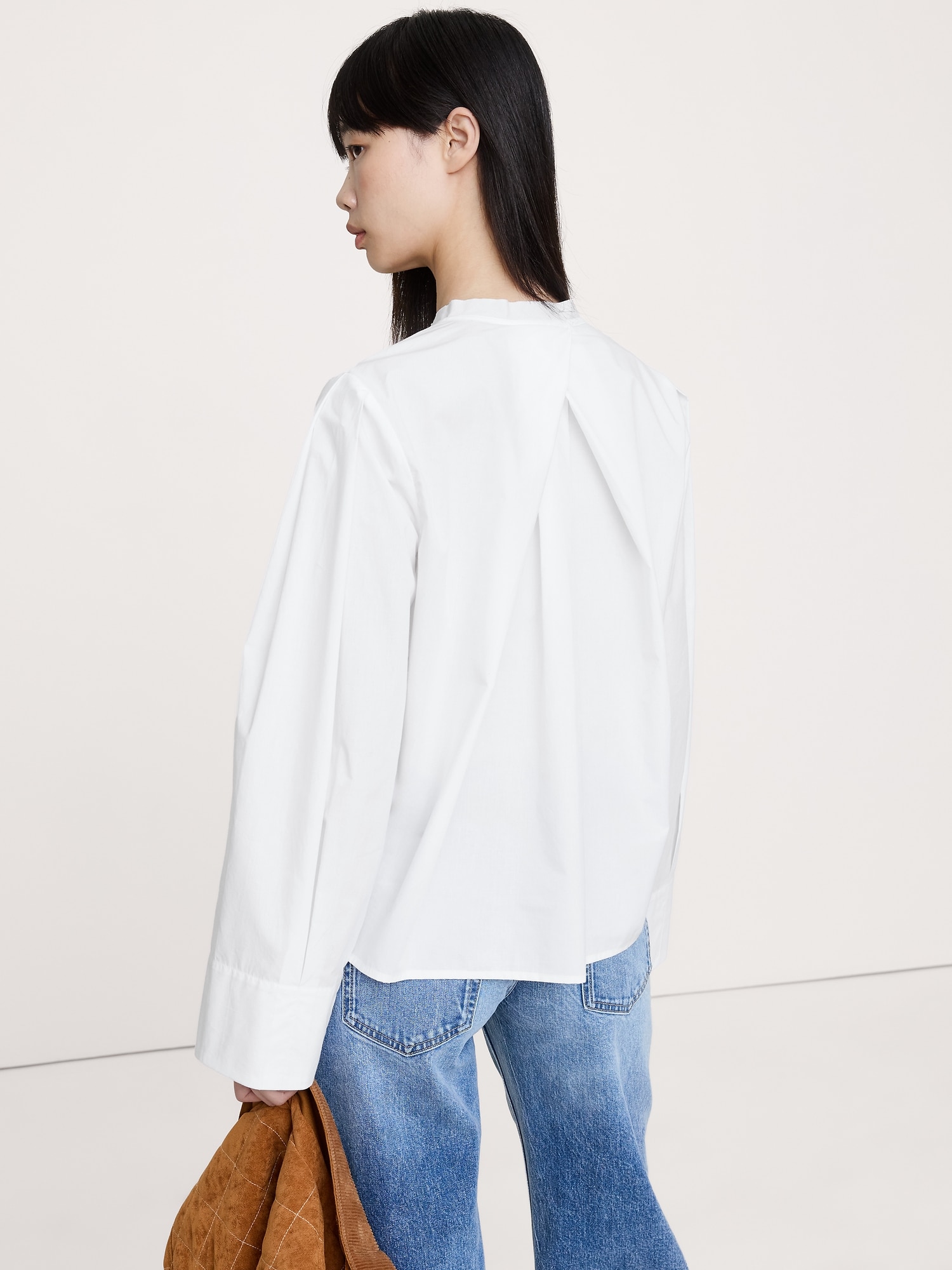 Image number 5 showing, Cotton Poplin Banded-Collar Top