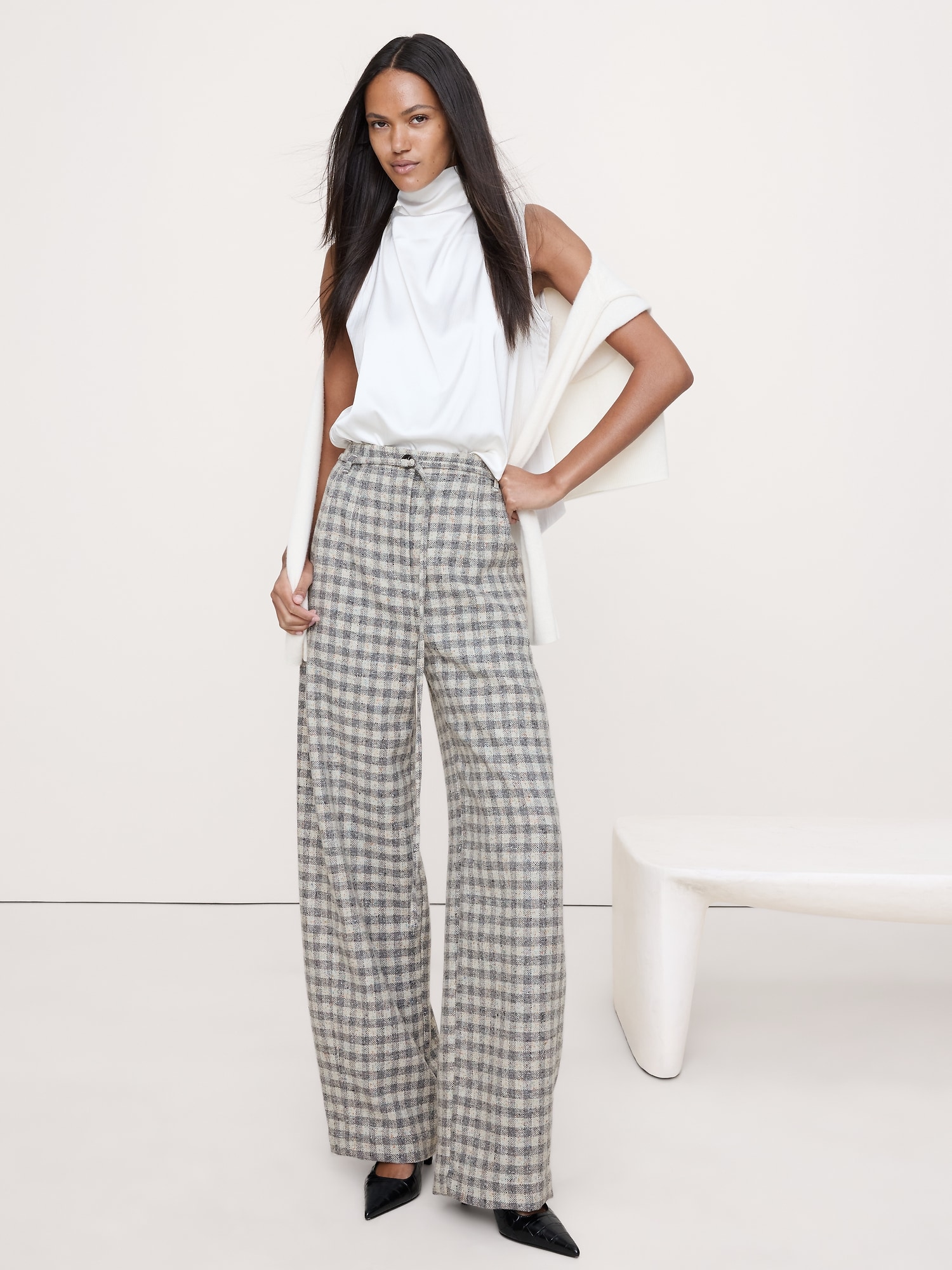Ultra-High Rise Relaxed Barrel Donegal Pant - Gray Gingham