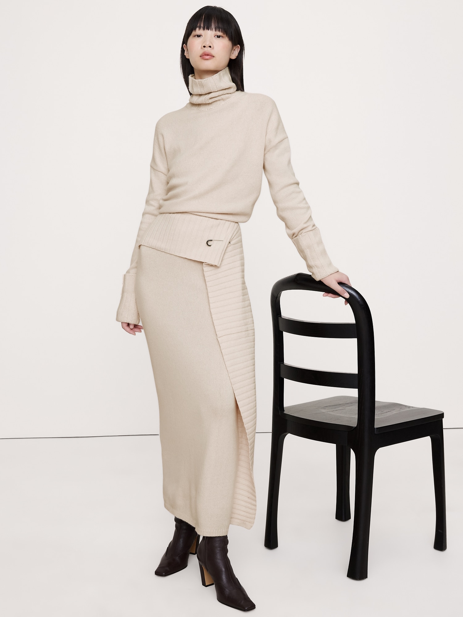 Merino-Cotton Maxi Sweater Dress - Stone Twill Beige
