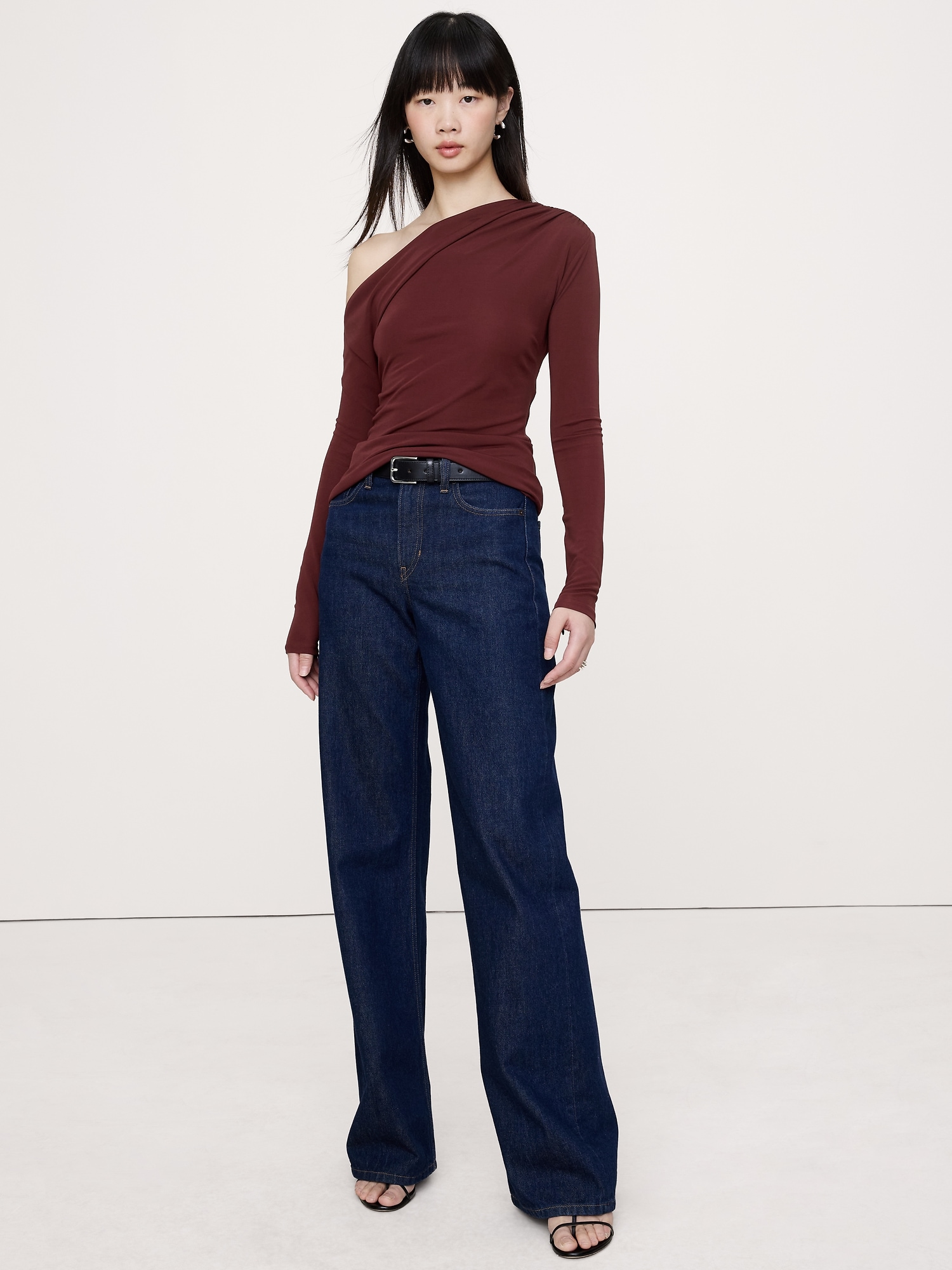 Haut à manches longues et à torsade en jersey mat - Bourgogne Canopée Rouge Séquoia